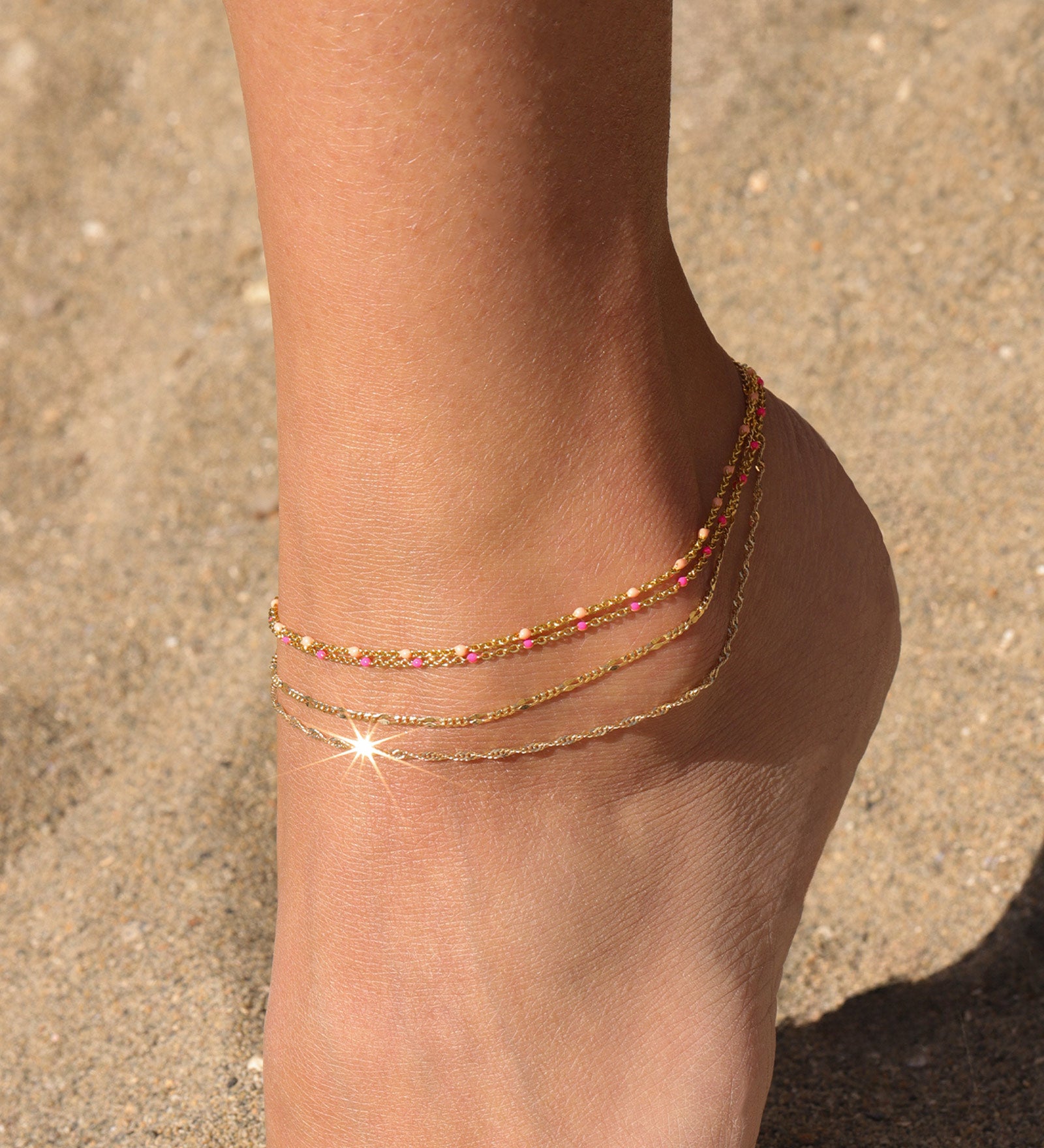 Charm Society-Enamel Chain Anklet-Anklets-14k Gold Filled, Pink Enamel-Blue Ruby Jewellery-Vancouver Canada