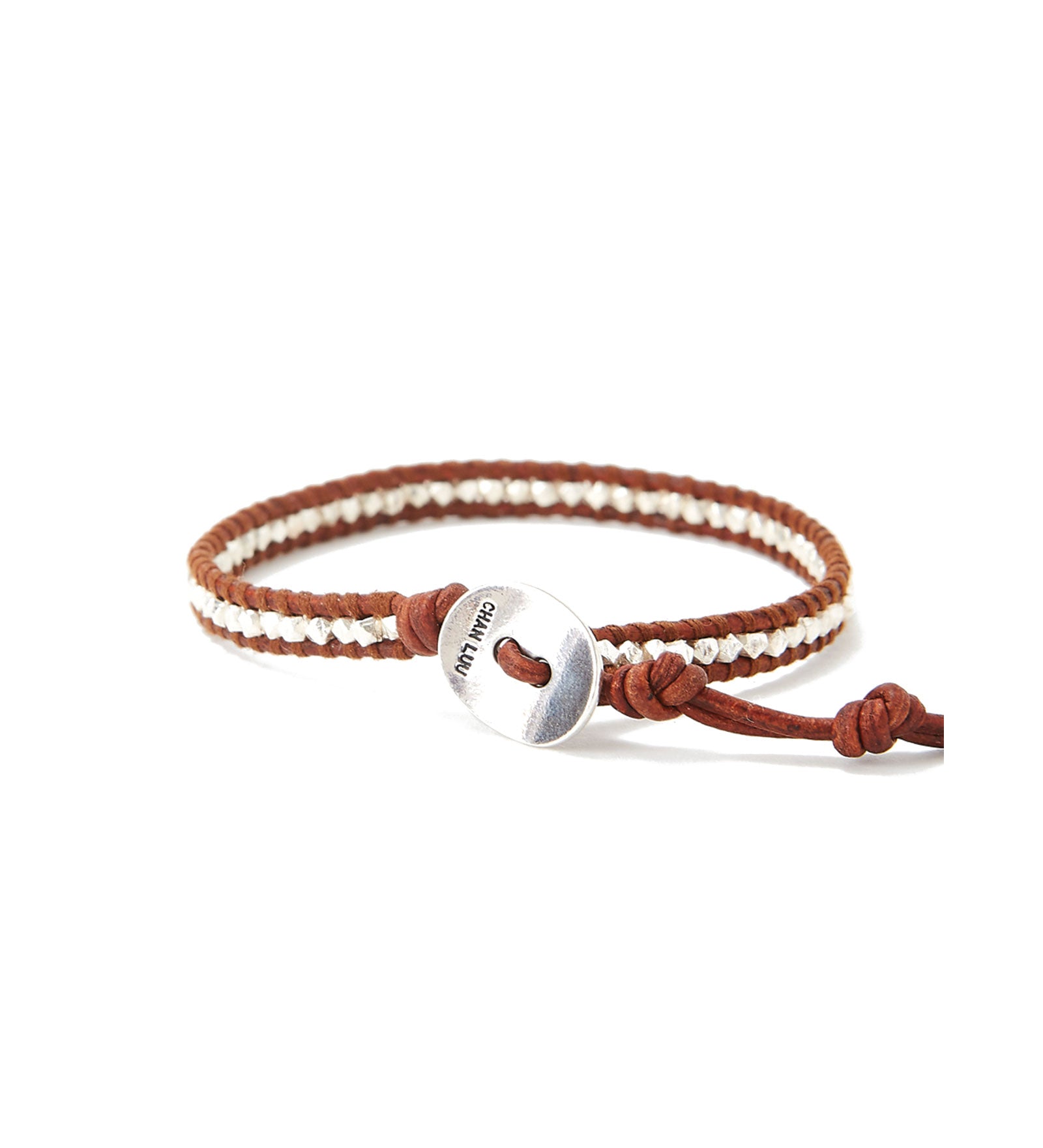 1 Wrap Leather Nugget Bracelet Sterling Silver, Brown Leather