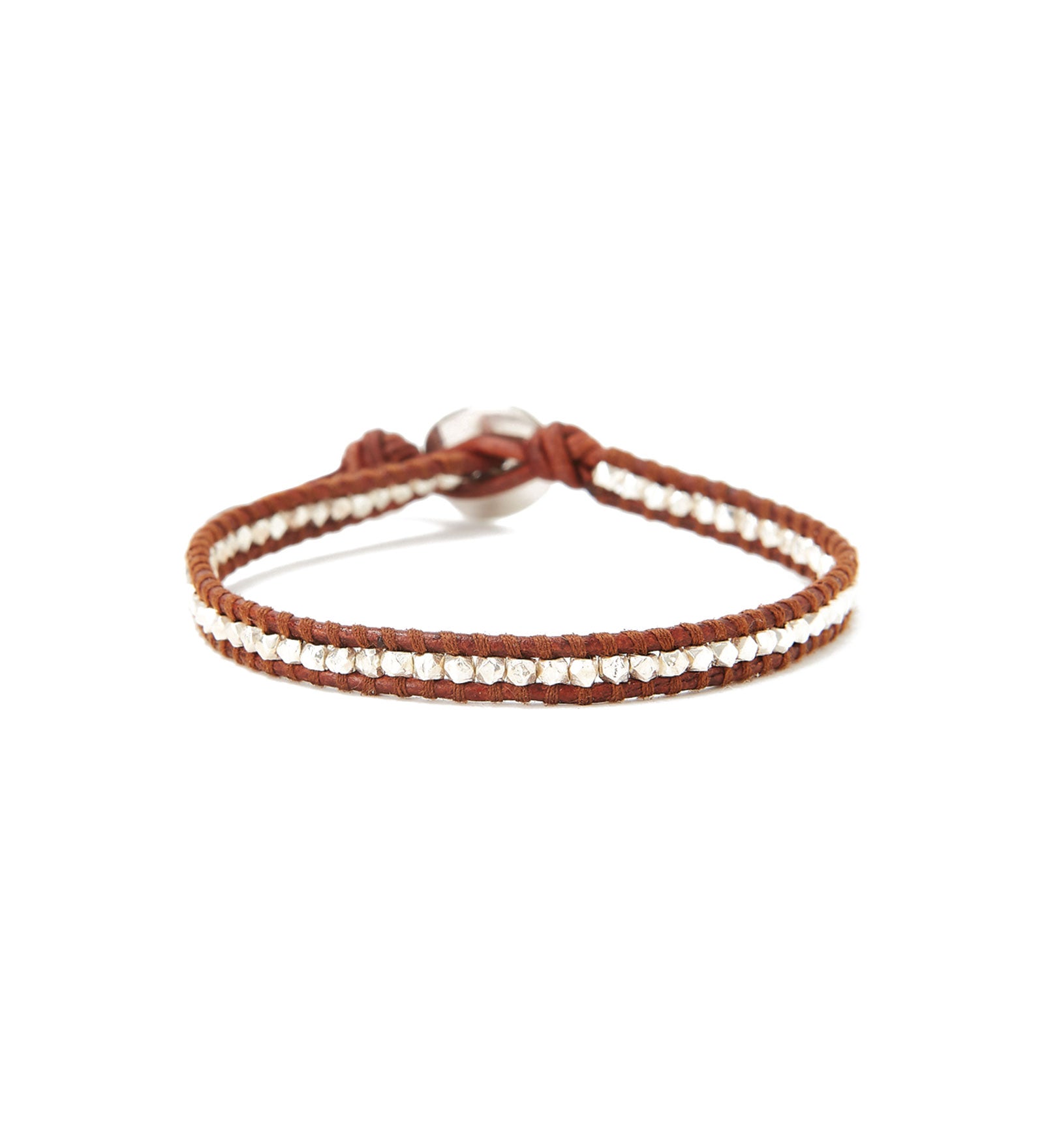 1 Wrap Leather Nugget Bracelet Sterling Silver, Brown Leather