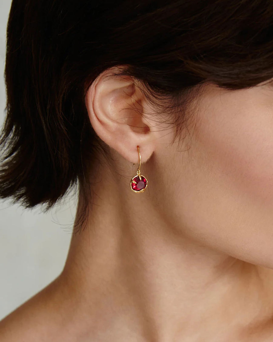 July Birthstone Earrings 18k Gold Vermeil, Ruby Crystal