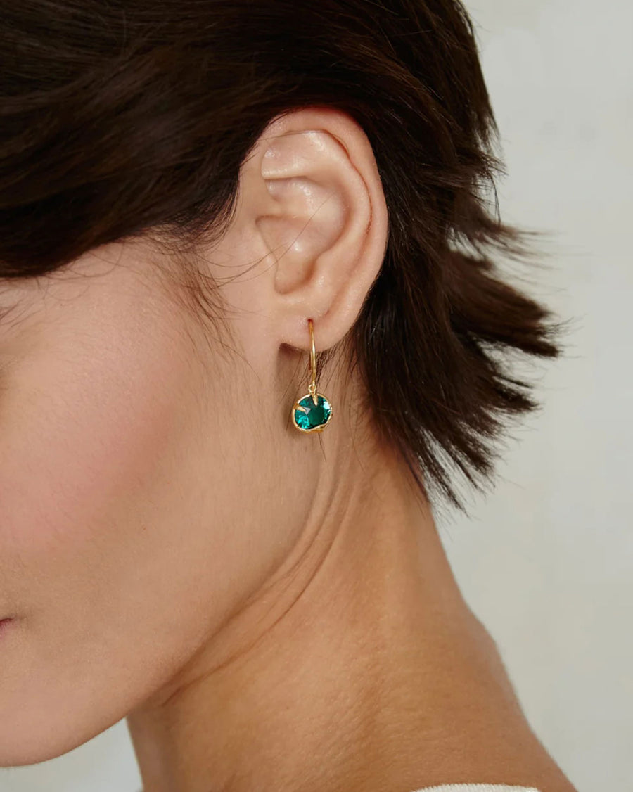 May Birthstone Earrings 18k Gold Vermeil, Emerald Crystal