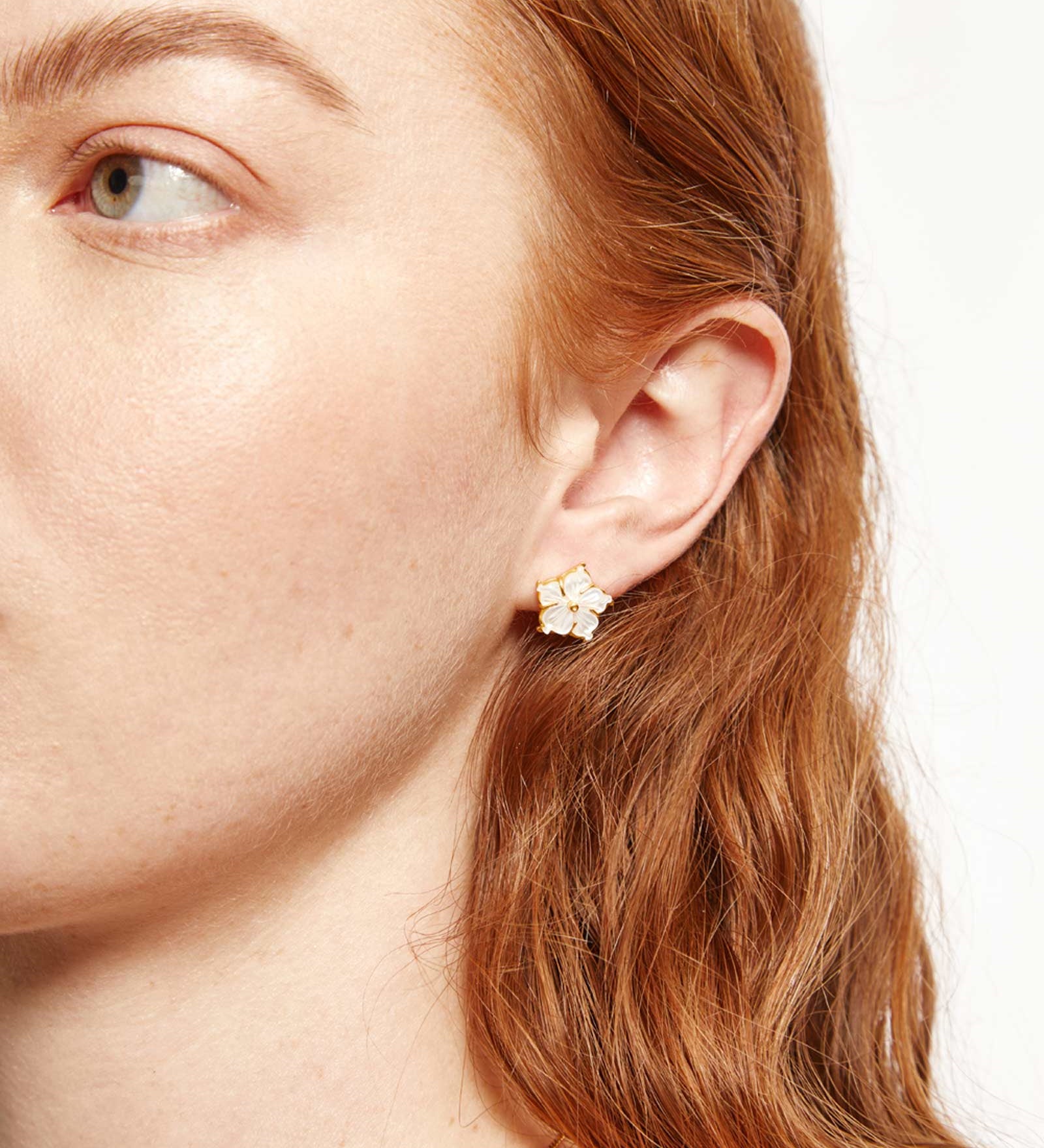 Plumeria Studs 18k Gold Vermeil, White Pearl