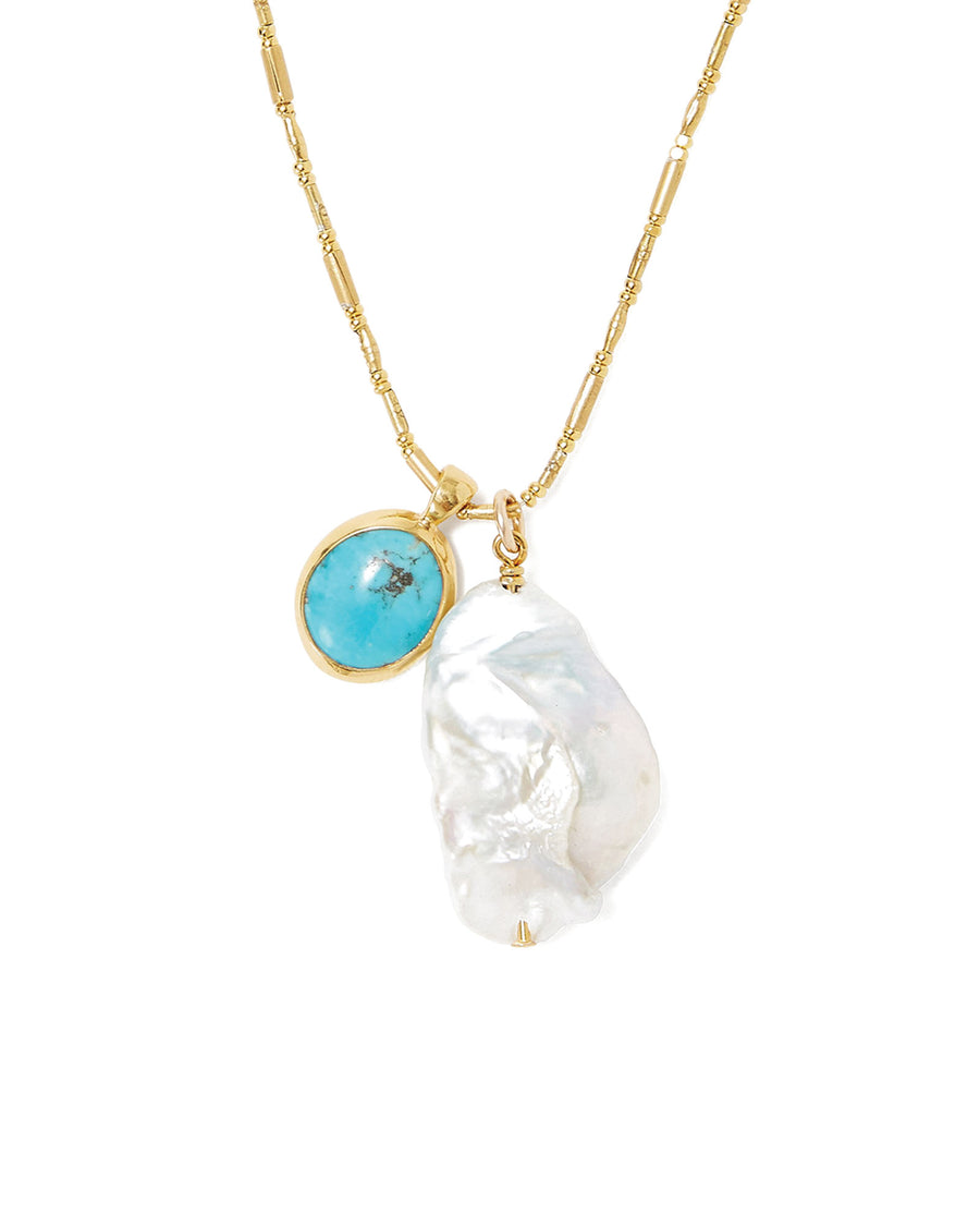 Pearl Bezel Turquoise Nugget Necklace 18k Gold Vermeil, Turquoise