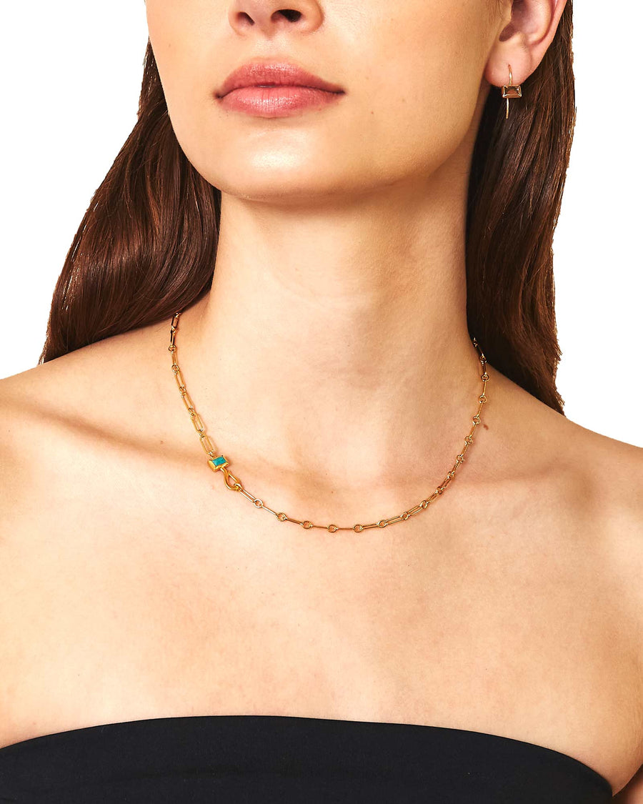Rectangular Turquoise Paperclip Necklace 18k Gold Vermeil, Turquoise