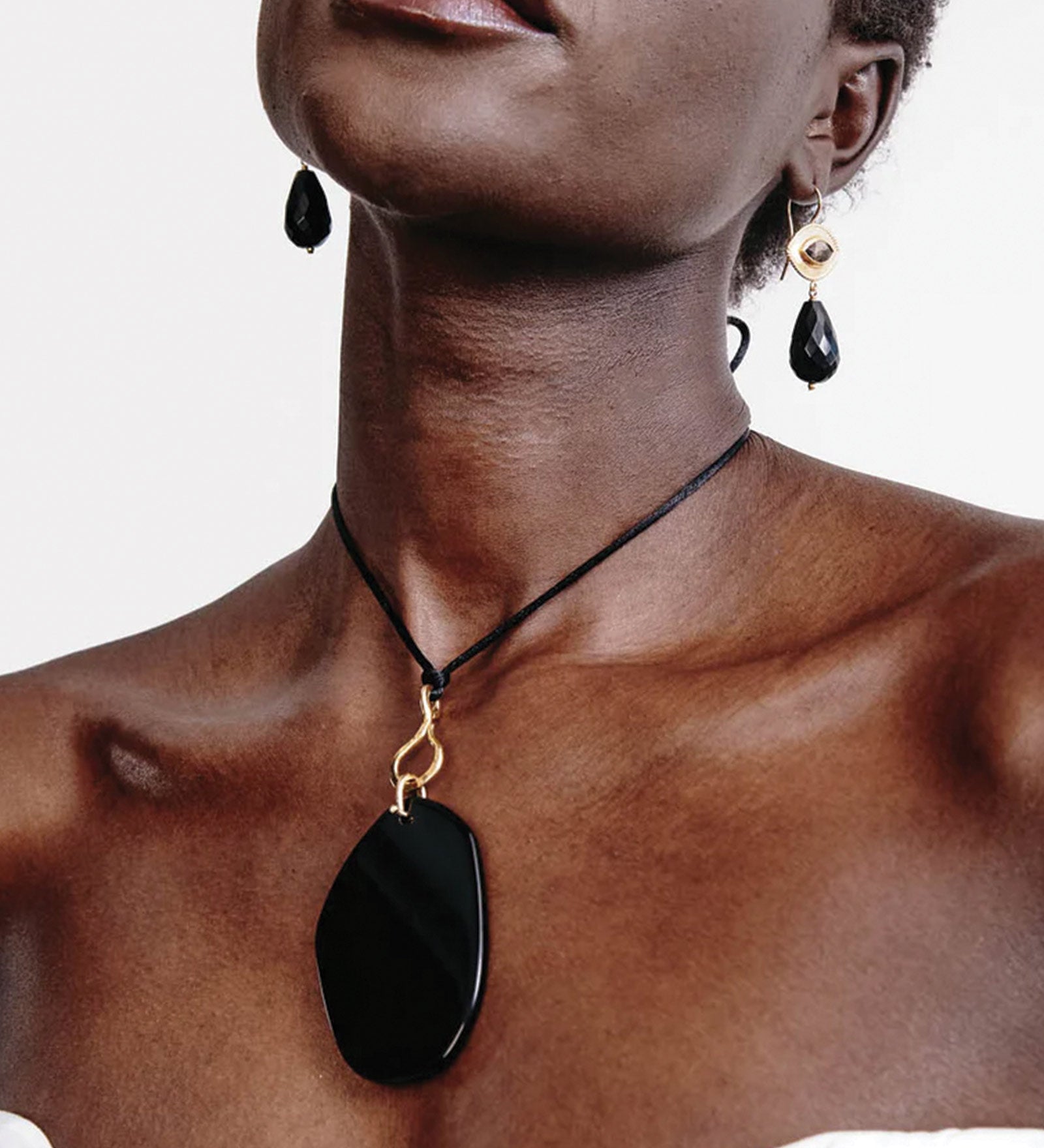 Slice Necklace 18k Gold Vermeil, Black Glass