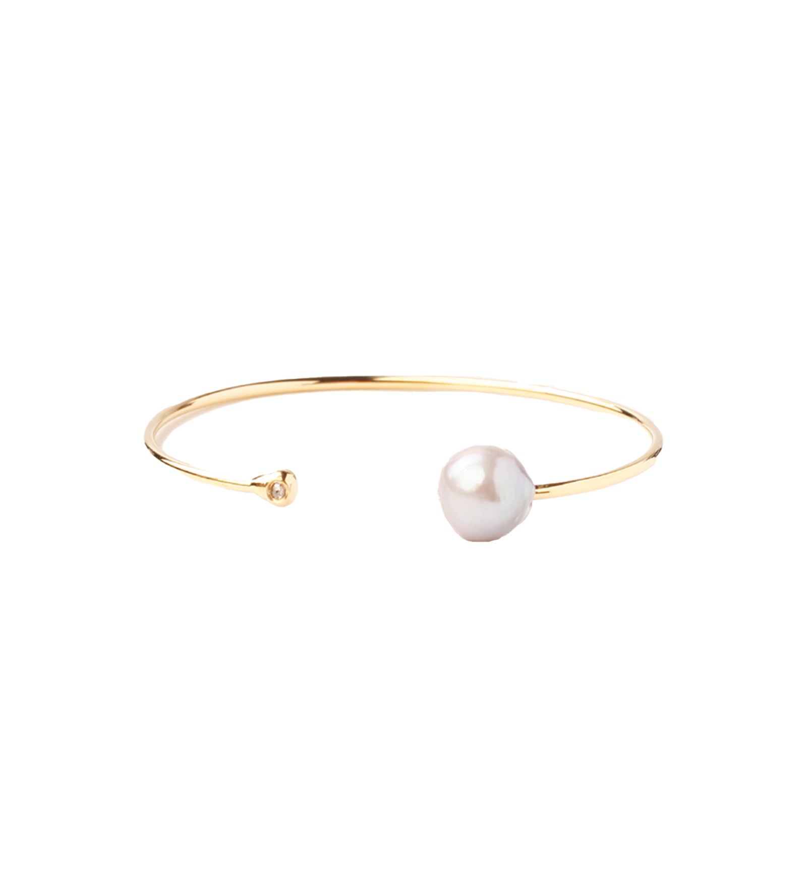 White Pearl and Gold Diamond Cuff 18k Gold Vermeil, White Pearl, Champagne Diamond