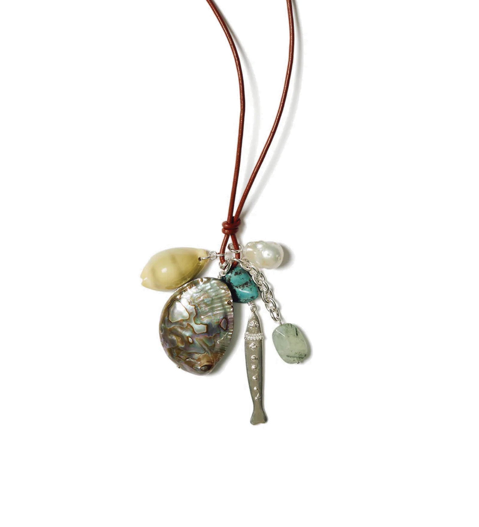 Fisherman's Charm Necklace Sterling Silver, Abalone, Turquoise