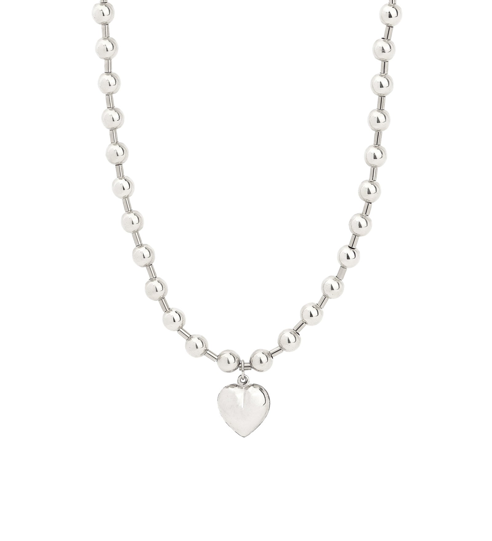 Puffy Heart Ball Chain Necklace | 6mm Sterling Silver