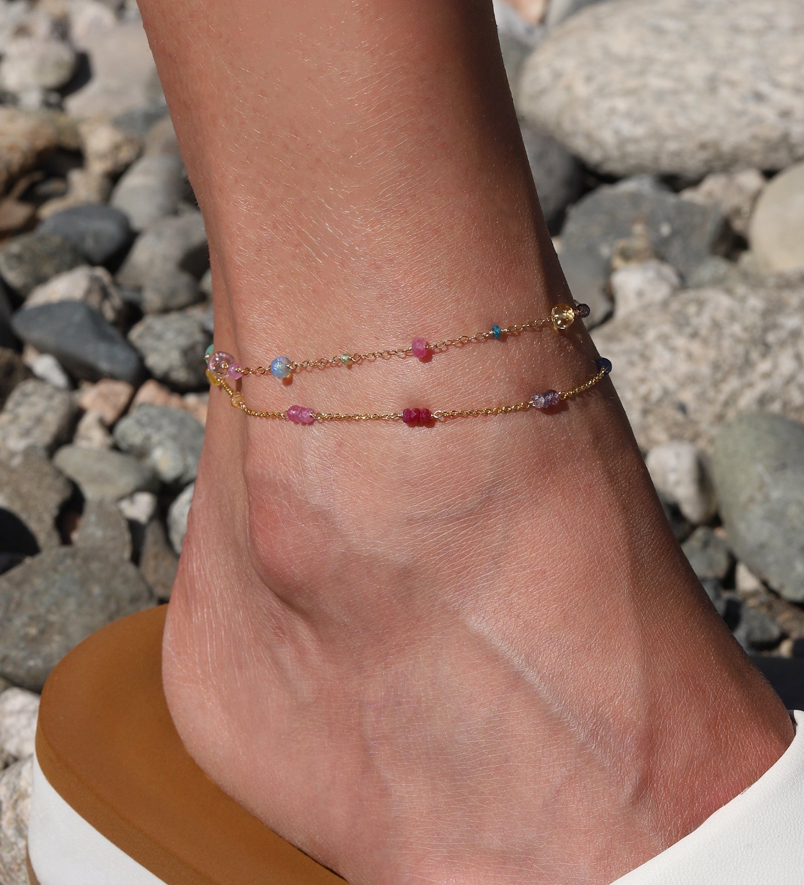 Gem Jar-Trio Station Stone Anklet-Anklets-Blue Ruby Jewellery-Vancouver Canada