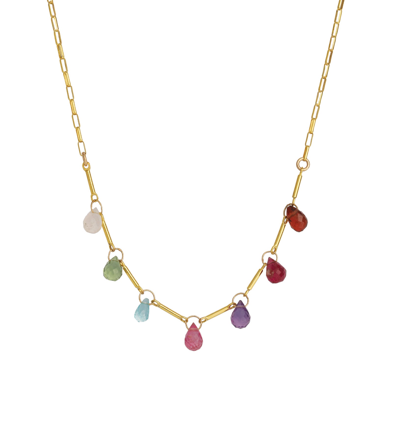 Gem Jar-Mixed Teardrop Stone Chain Necklace-Necklaces-14k Gold Filled, Multi-Blue Ruby Jewellery-Vancouver Canada