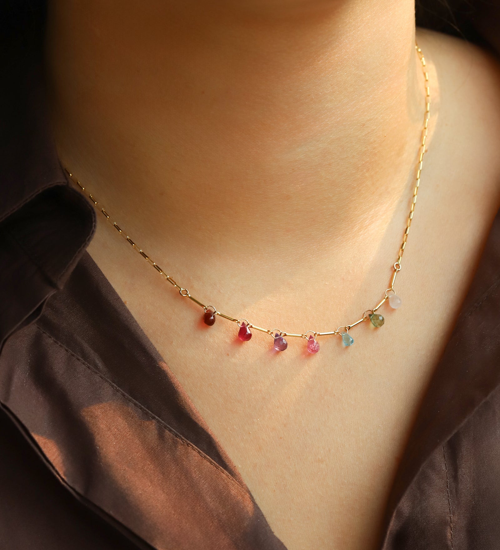 Gem Jar-Mixed Teardrop Stone Chain Necklace-Necklaces-Blue Ruby Jewellery-Vancouver Canada