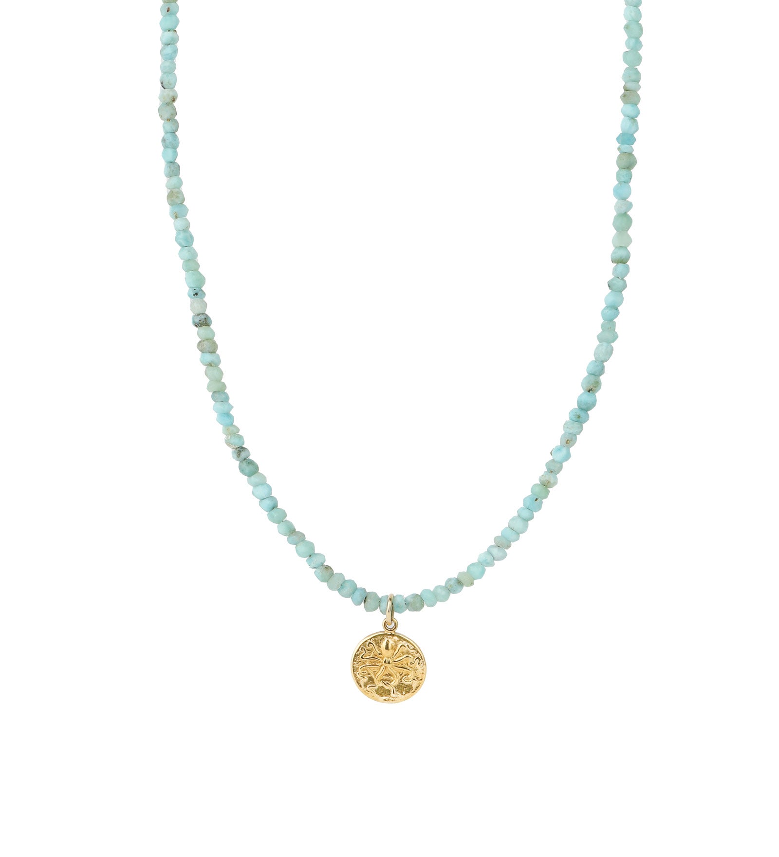 Larimar Octopus Charm Necklace | 3mm 14k Gold Filled, 14k Gold Vermeil
