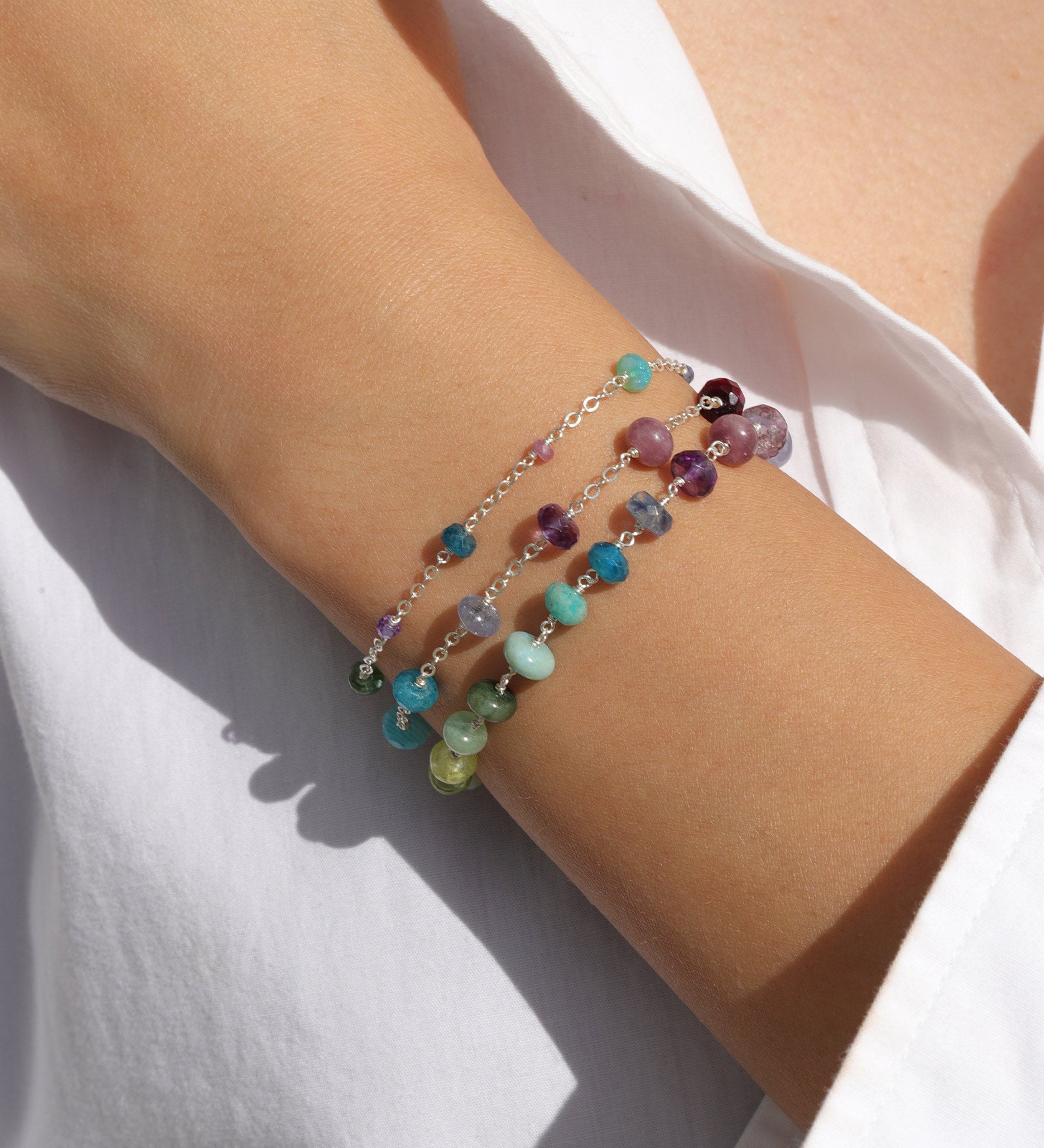 Gem Jar-Mixed Stone Chain Bracelet-Bracelets-Sterling Silver, Multi-Blue Ruby Jewellery-Vancouver Canada