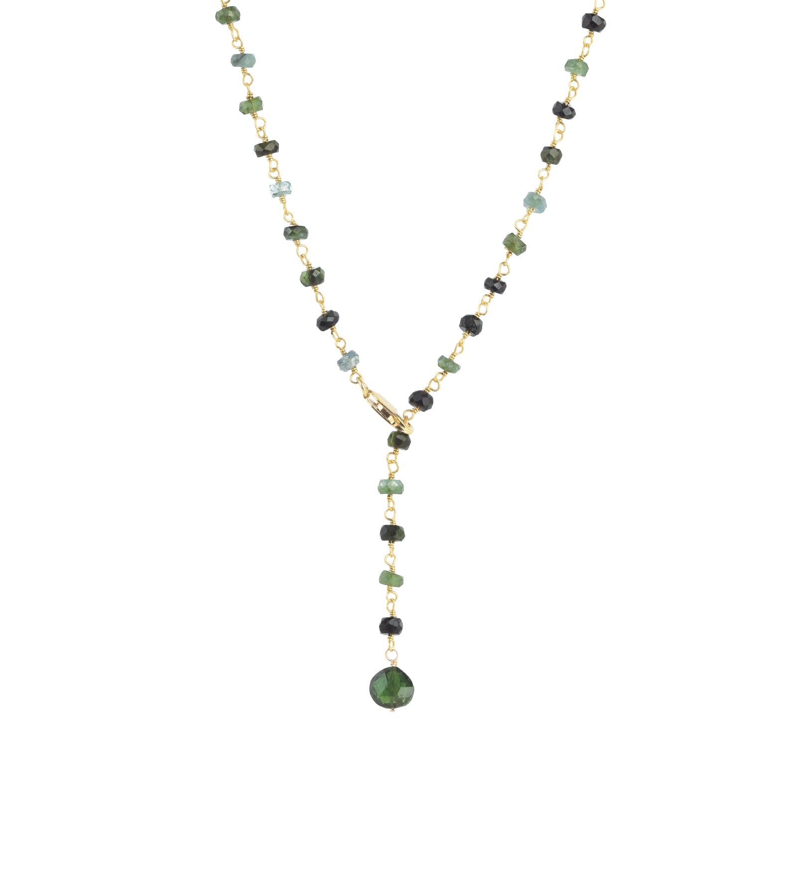 Gemstone Chain Lariat Necklace 14k Gold Filled, Green Tourmaline