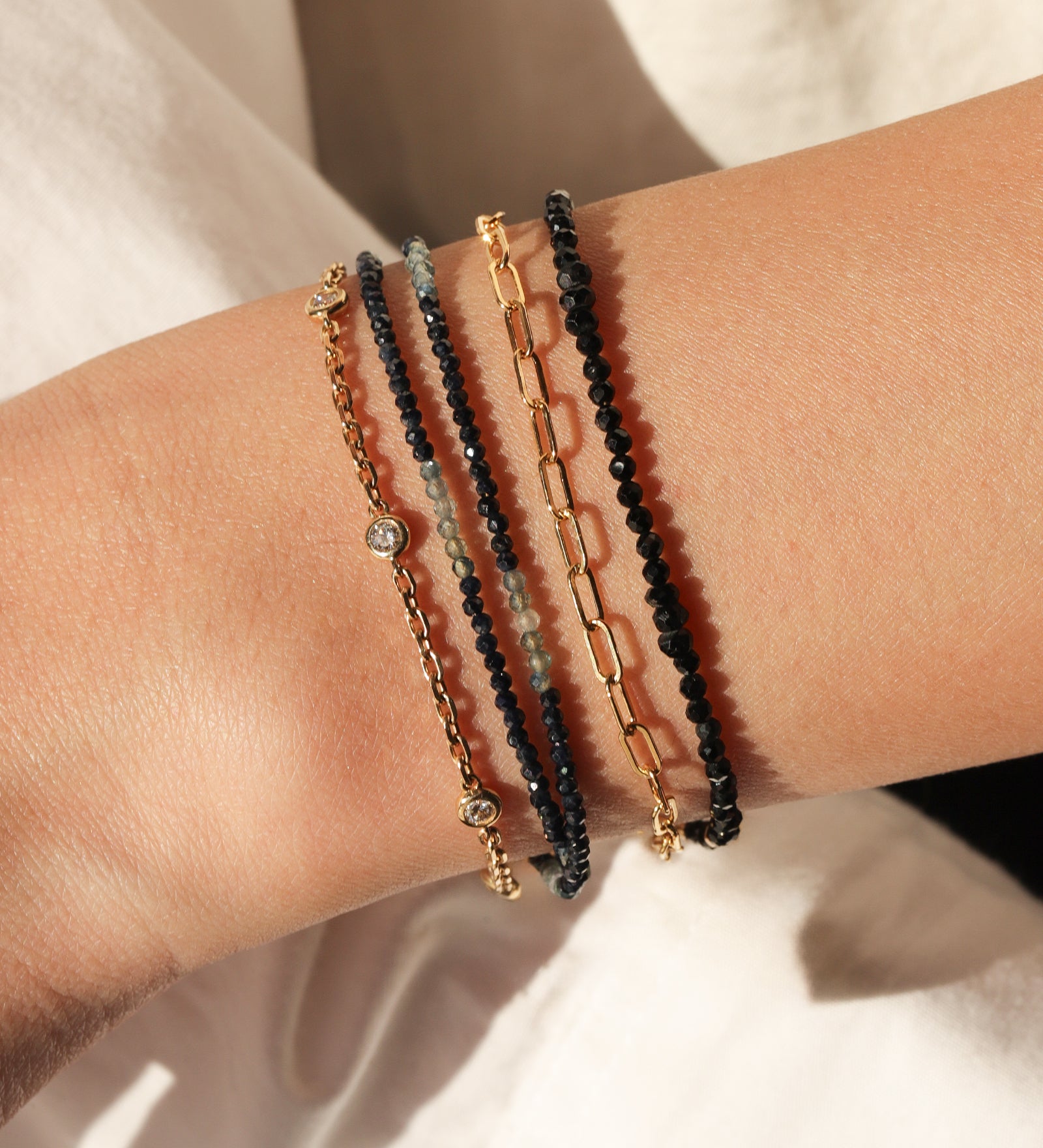 Gem Jar-Blue Sapphire Wrap Bracelet | 2mm-Bracelets-Blue Ruby Jewellery-Vancouver Canada