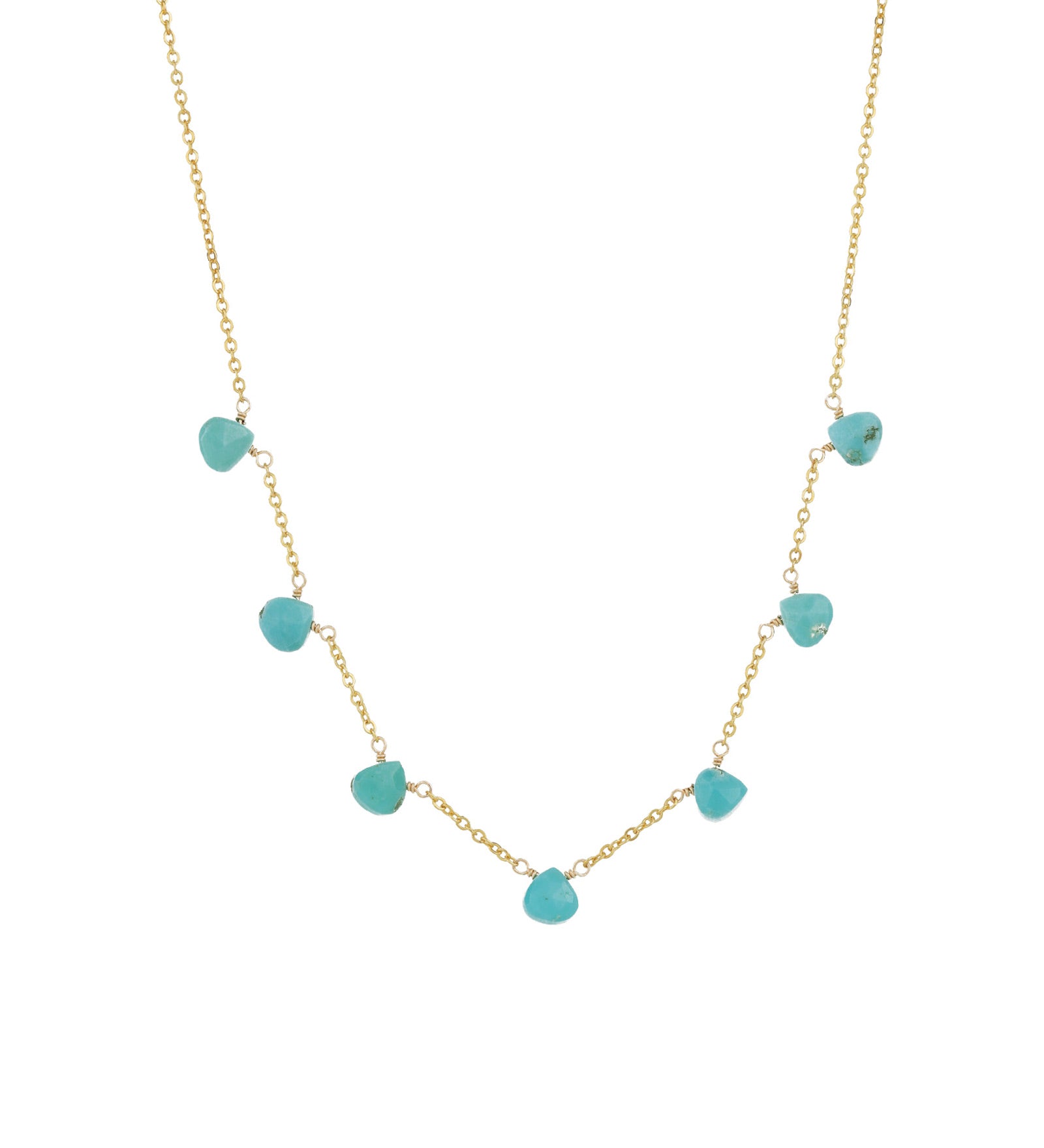 Stoned by Gem Jar-7 Stone Drop Necklace-Necklaces-14k Gold Filled, Turquoise-Blue Ruby Jewellery-Vancouver Canada