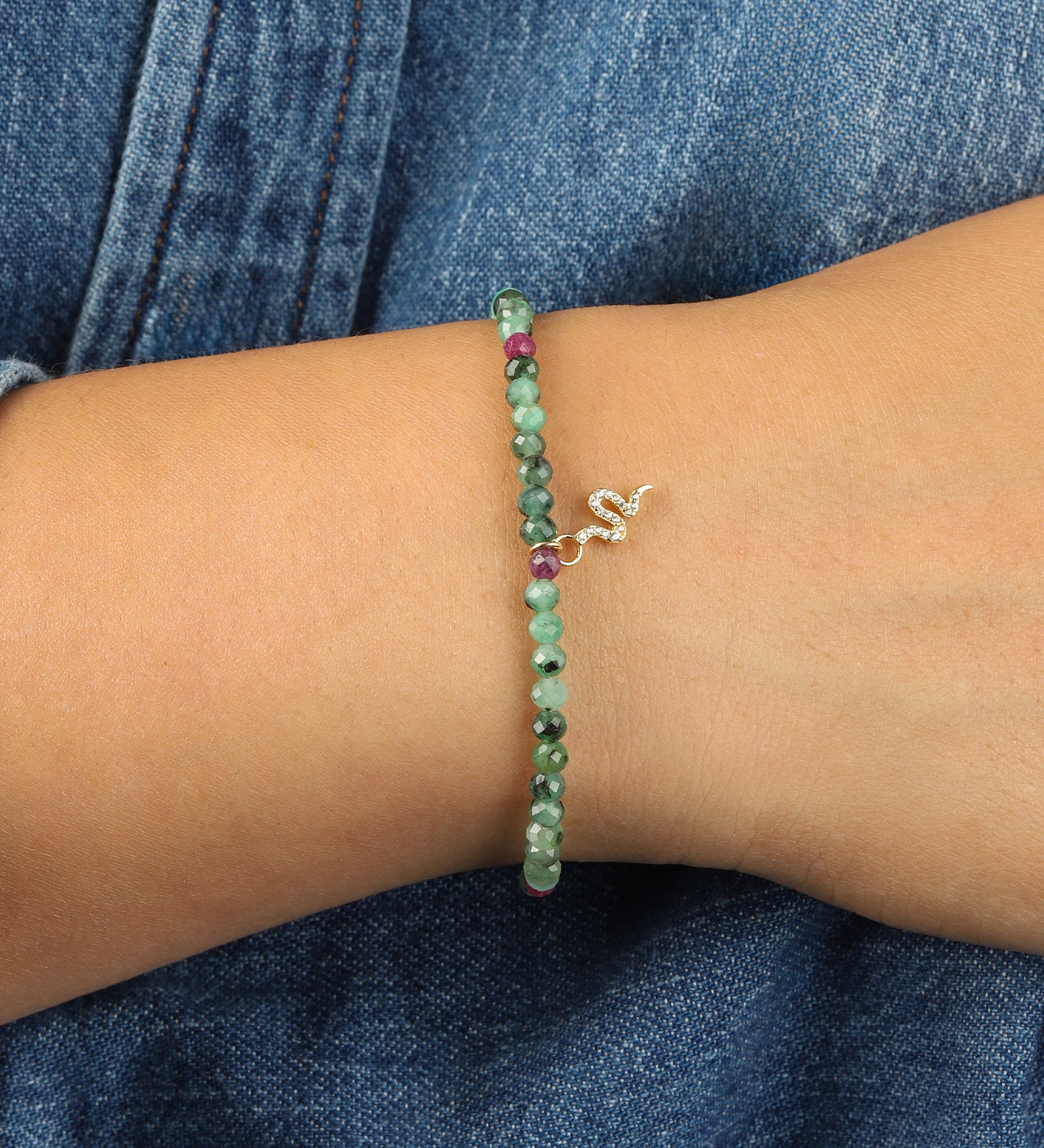 Gem Jar-Snake Charm Ruby Zoisite Bracelet | 2.5-3mm-Bracelets-Blue Ruby Jewellery-Vancouver Canada