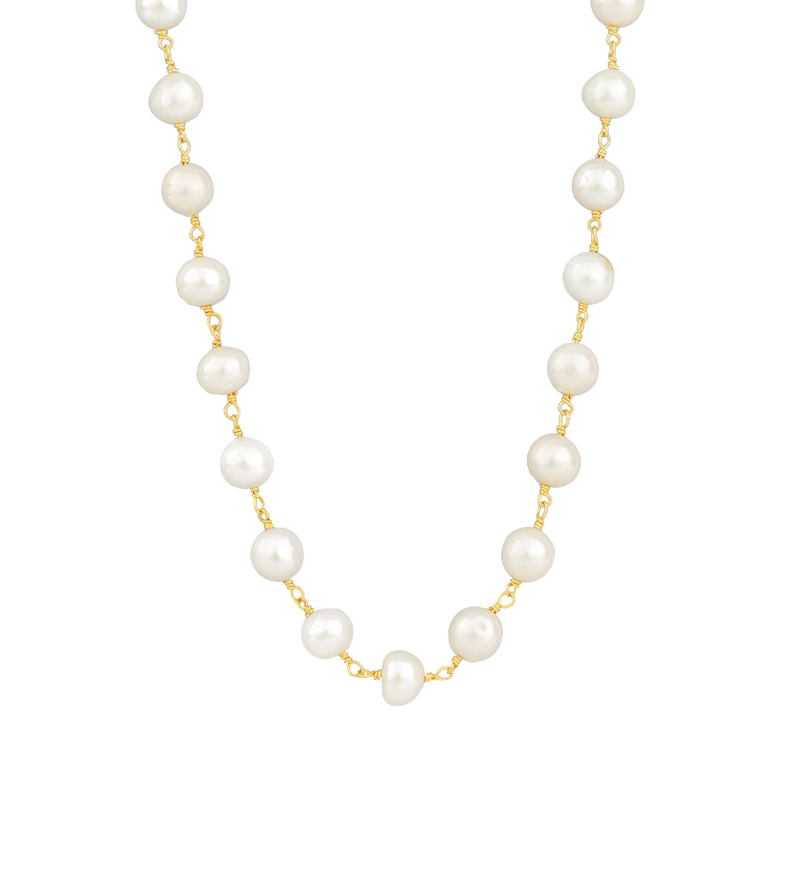Wire Wrapped Pearl Necklace 14k Gold Filled, White Pearl