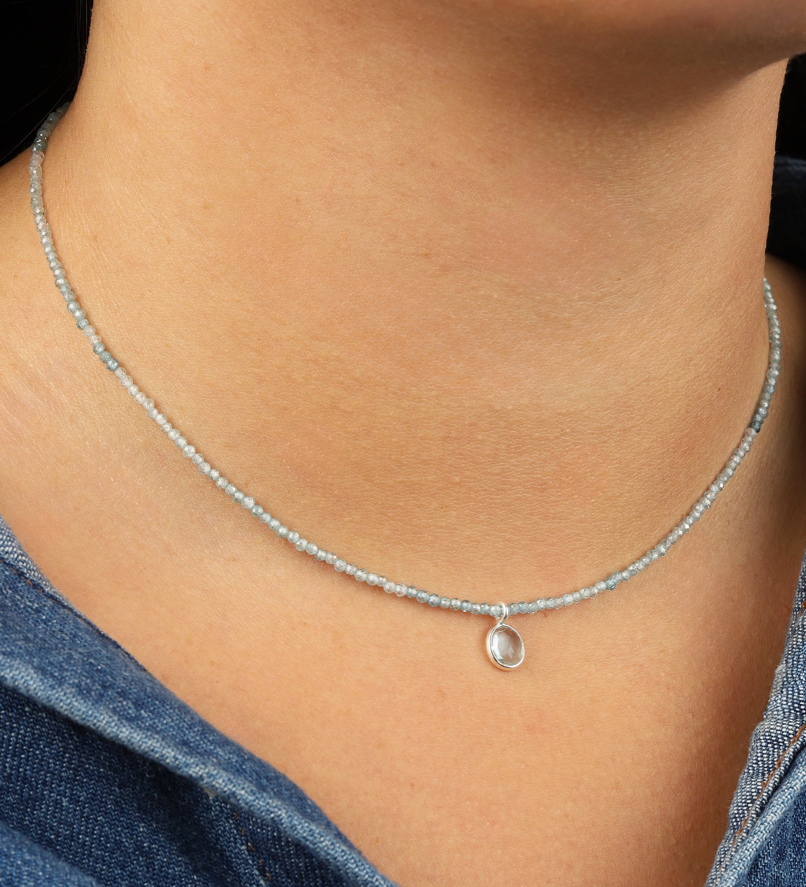 Gem Jar-Blue Zircon & Aquamarine Charm Beaded Necklace-Necklaces-Blue Ruby Jewellery-Vancouver Canada