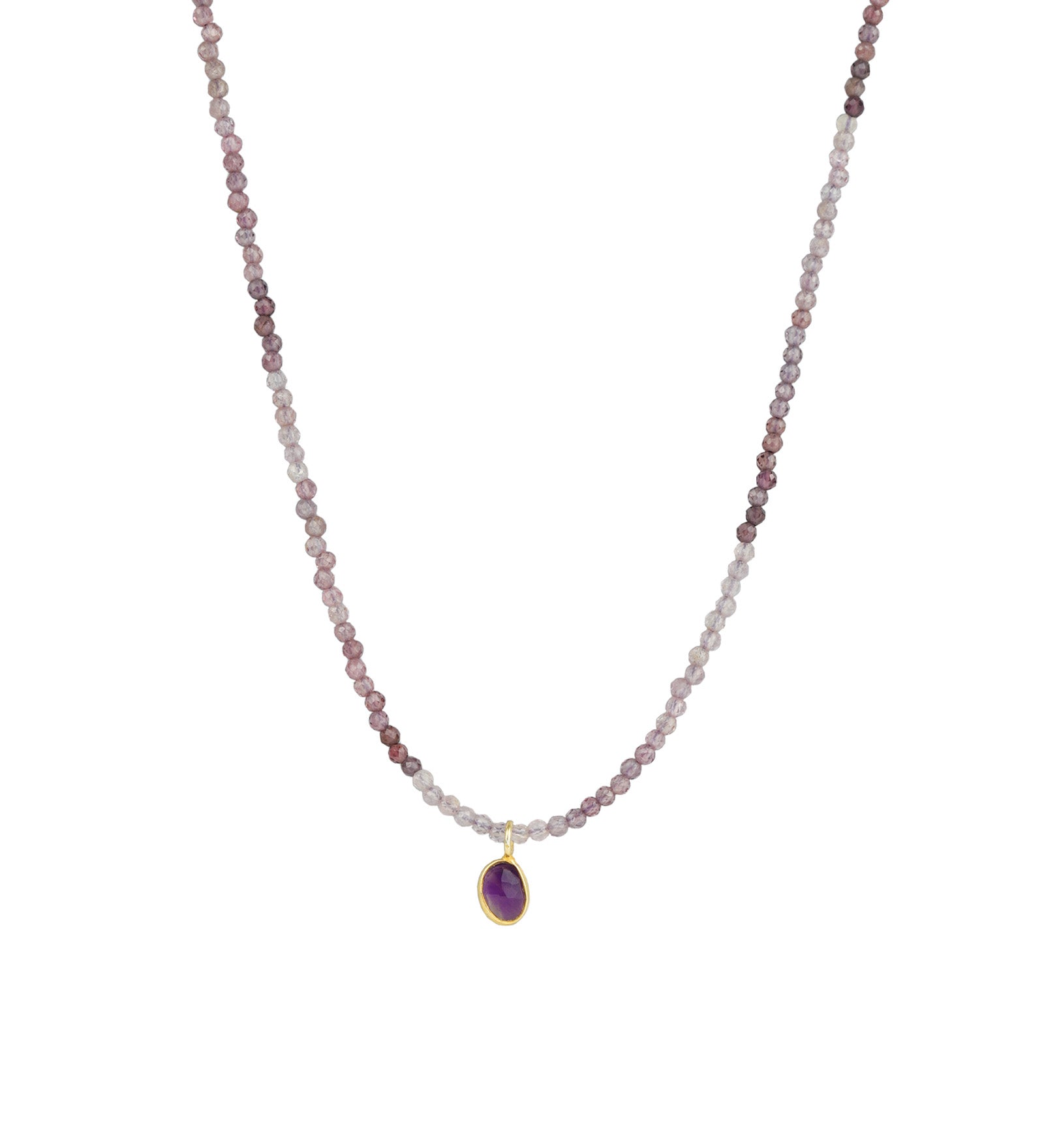 Purple Spinel & Amethyest Charm Beaded Necklace 14k Gold Filled, Purple Spinel, Amethyest