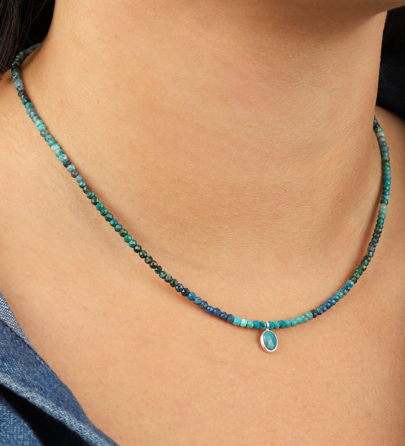 Gem Jar-Chrysocolla & Turquoise Charm Beaded Necklace-Necklaces-Blue Ruby Jewellery-Vancouver Canada