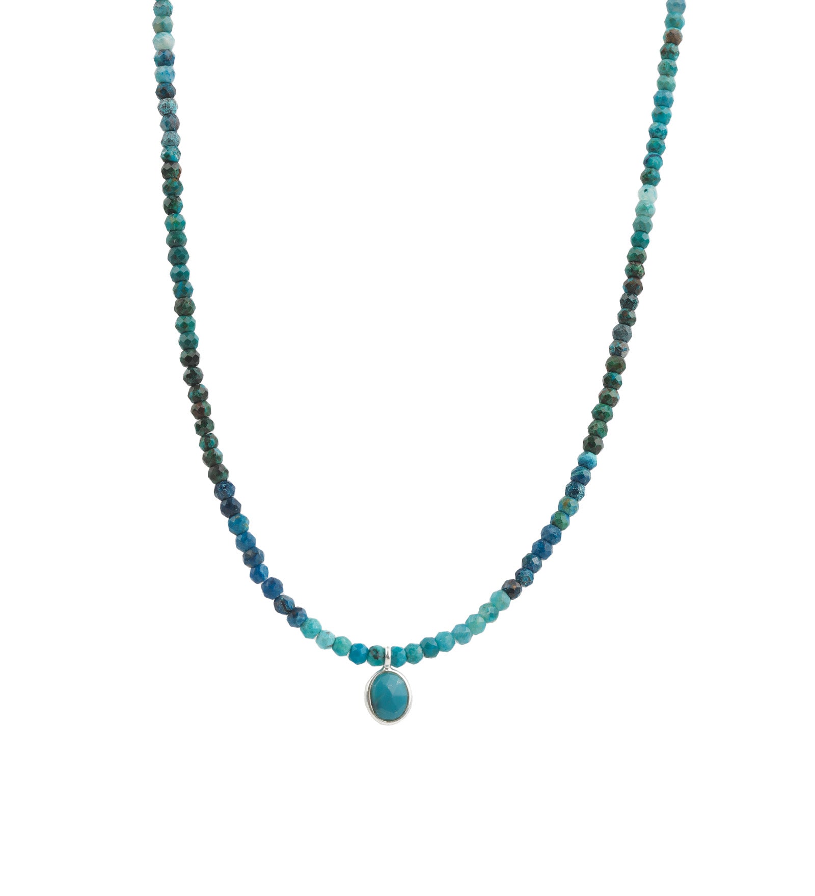 Chrysocolla & Turquoise Charm Beaded Necklace Sterling Silver, Blue Chrysocolla, Turquoise