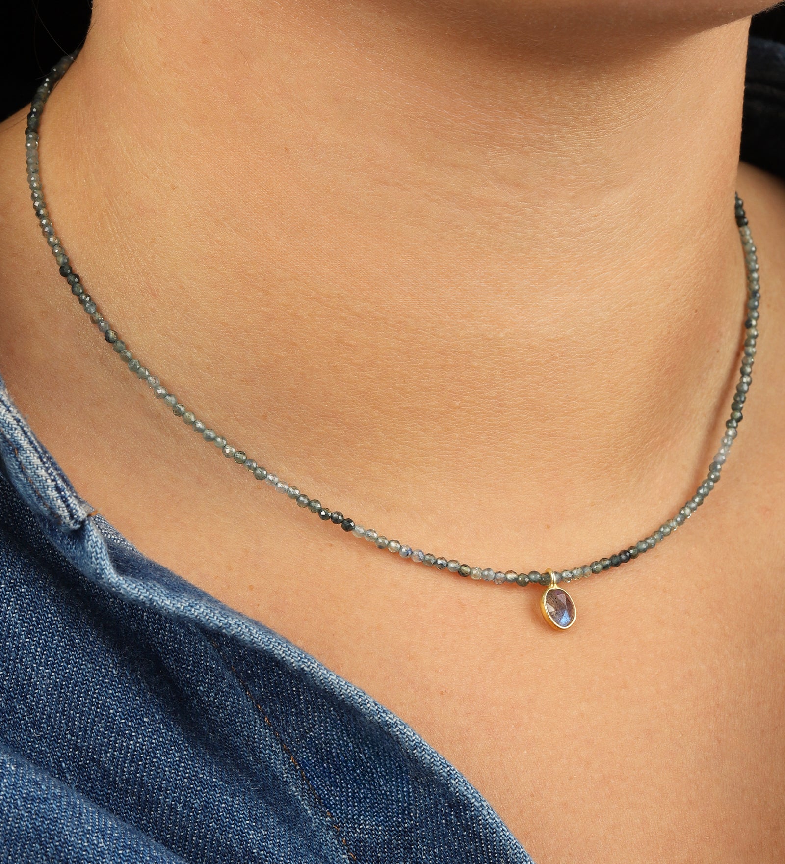 Gem Jar-Blue Sapphire & Labradorite Charm Beaded Necklace-Necklaces-Blue Ruby Jewellery-Vancouver Canada