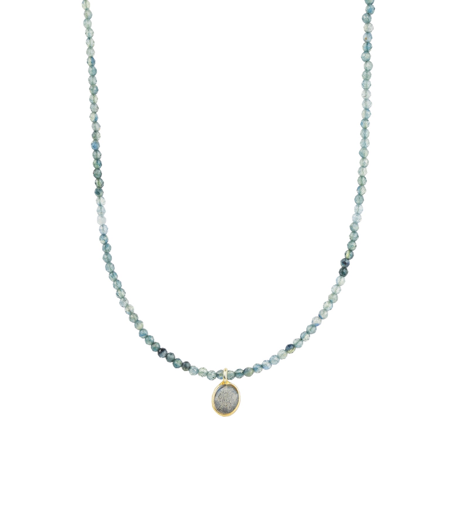 Blue Sapphire & Labradorite Charm Beaded Necklace 14k Gold Filled,
Blue Sapphire