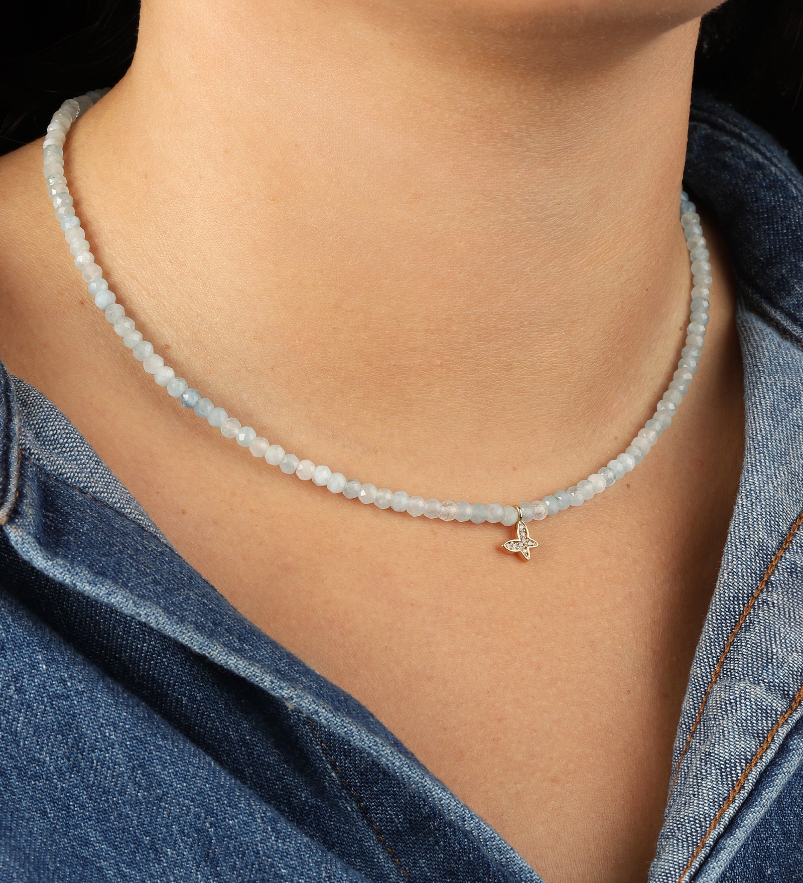 Gem Jar-Butterfly Charm Aquamarine Beaded Necklace-Necklaces-Blue Ruby Jewellery-Vancouver Canada