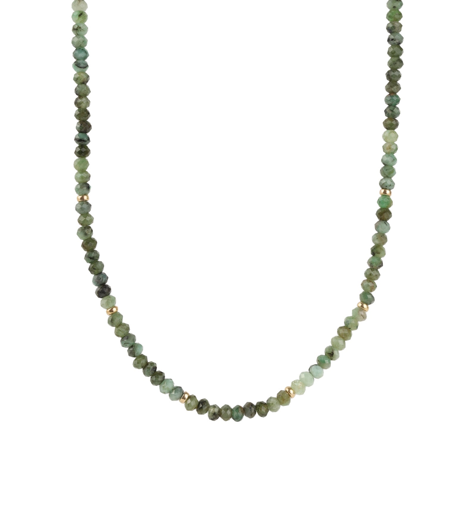 Emerald Beaded Necklace 14k Gold Filled, Emerald