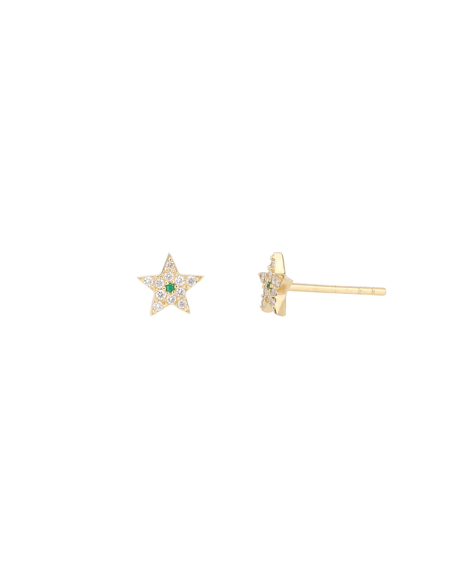 Pave Emerald Star Studs 14k Yellow Gold, Diamond