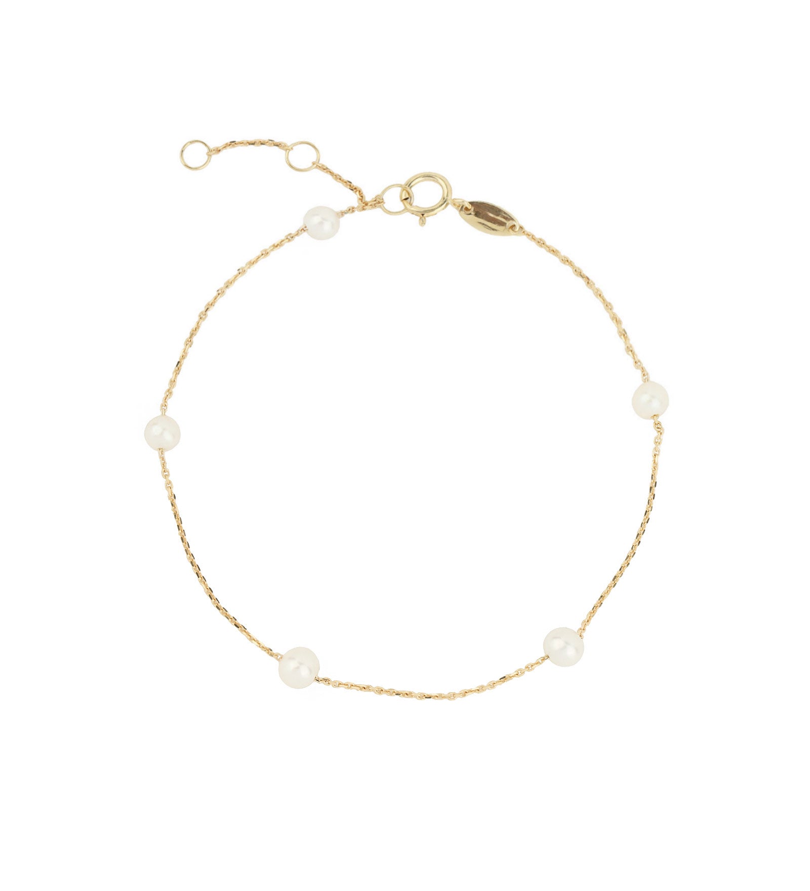Station Pearl Bracelet 10k Yellow Gold, White Pearl
