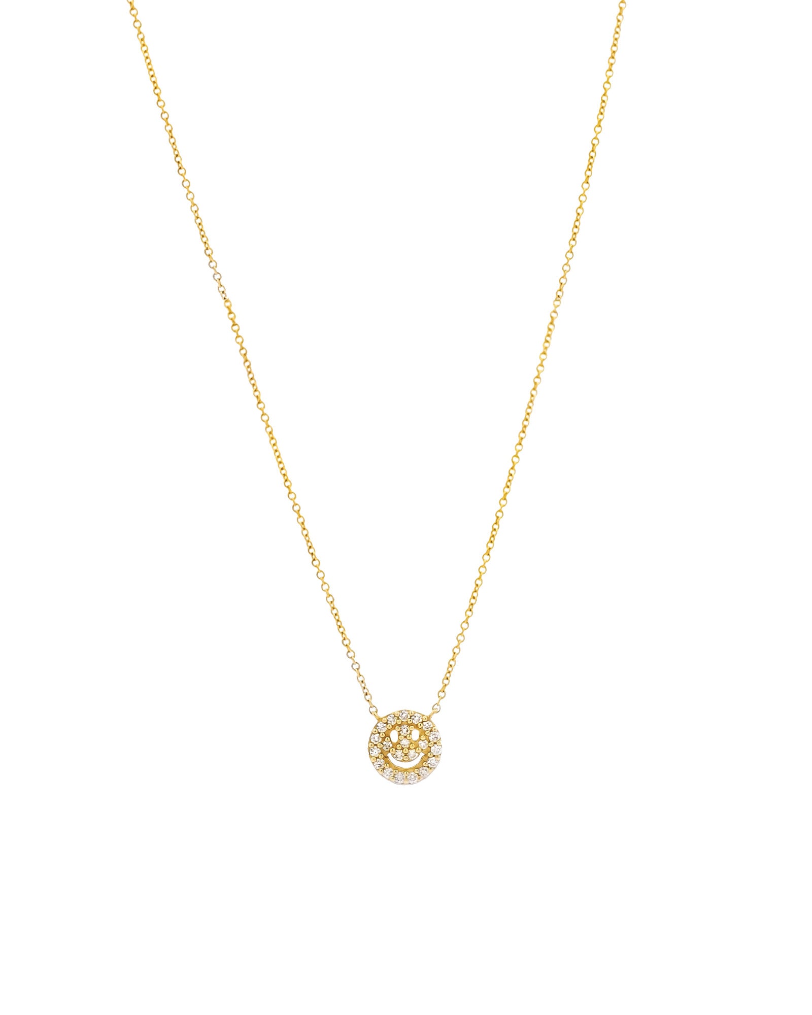 Goldhive Pavé Smiley Face Necklace 14k Yellow Gold, Diamond Blue