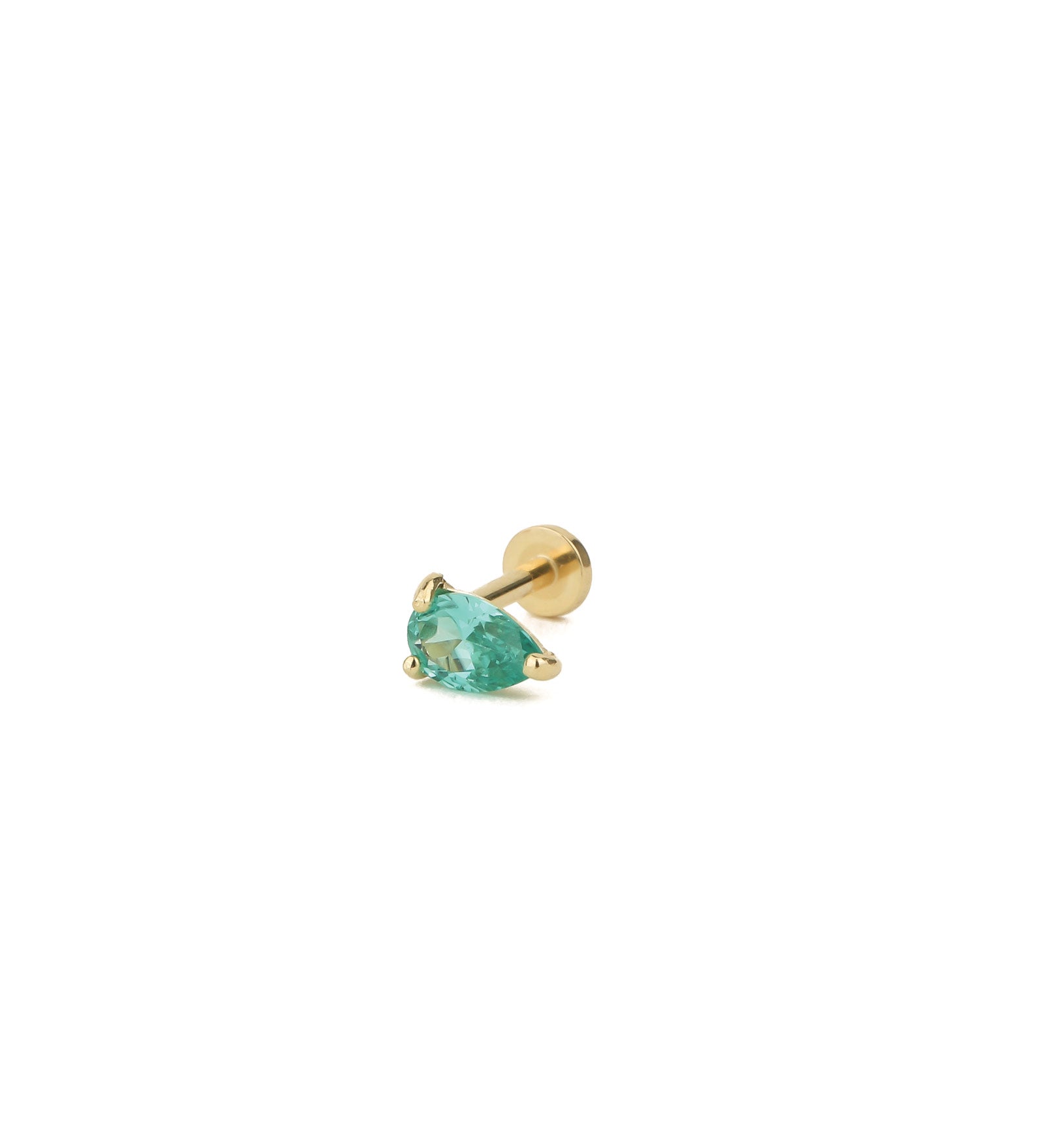 Teardrop CZ Cartilage Stud 14k Yellow Gold, Cubic Zirconia