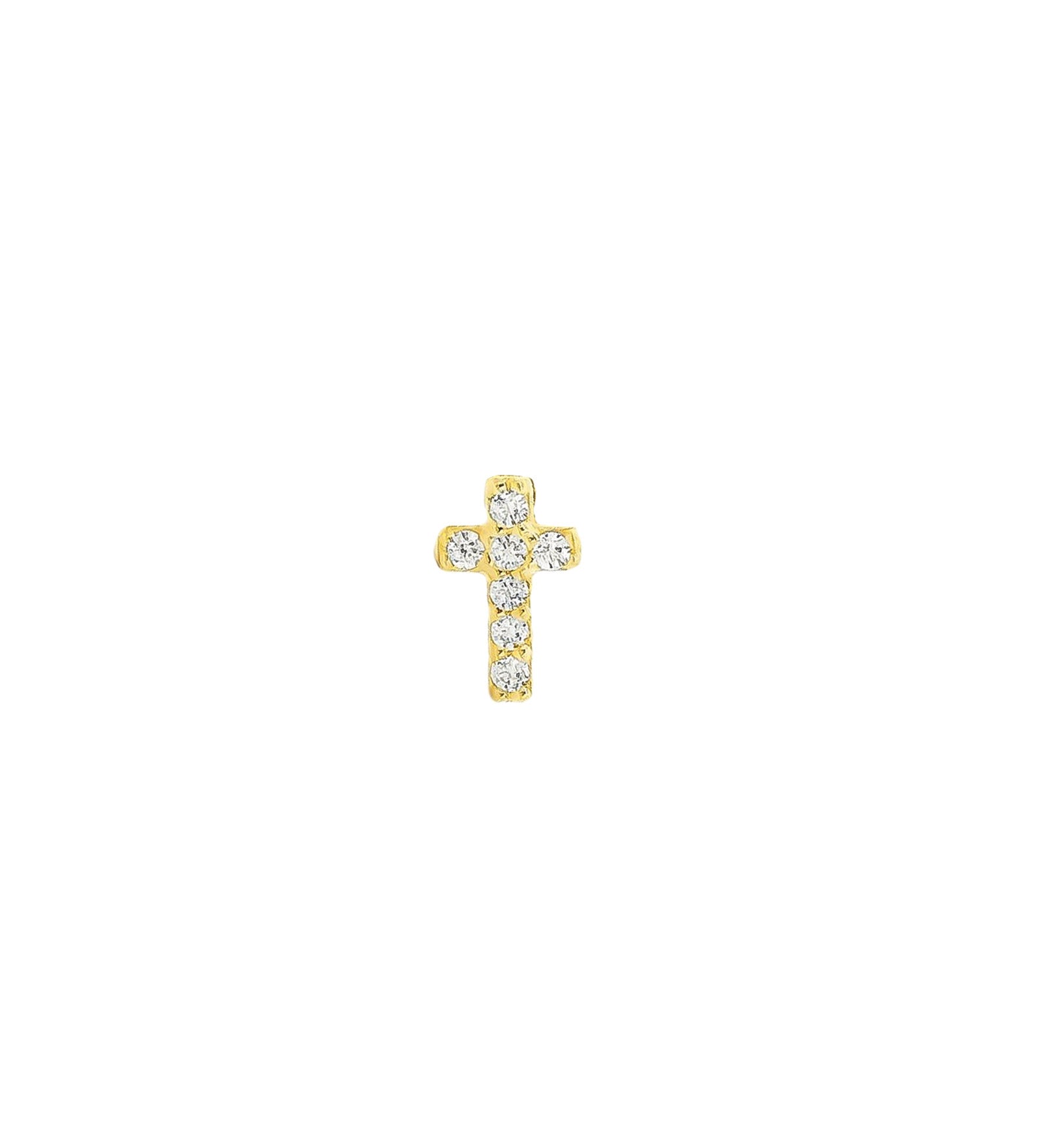Cross CZ Cartilage Stud 14k Yellow Gold, Cubic Zirconia