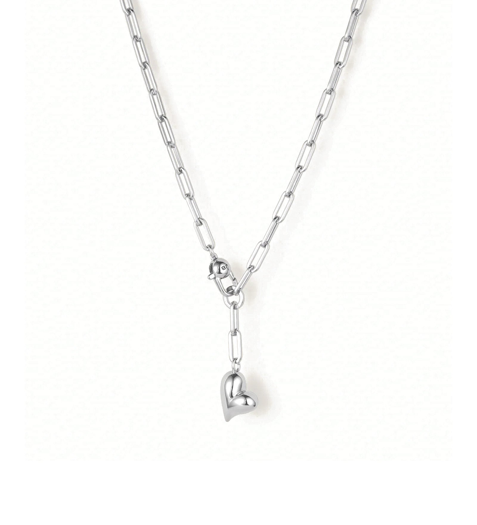 Jenny Bird-Puffy Heart Chain-Necklaces-Silver Plated-Blue Ruby Jewellery-Vancouver Canada