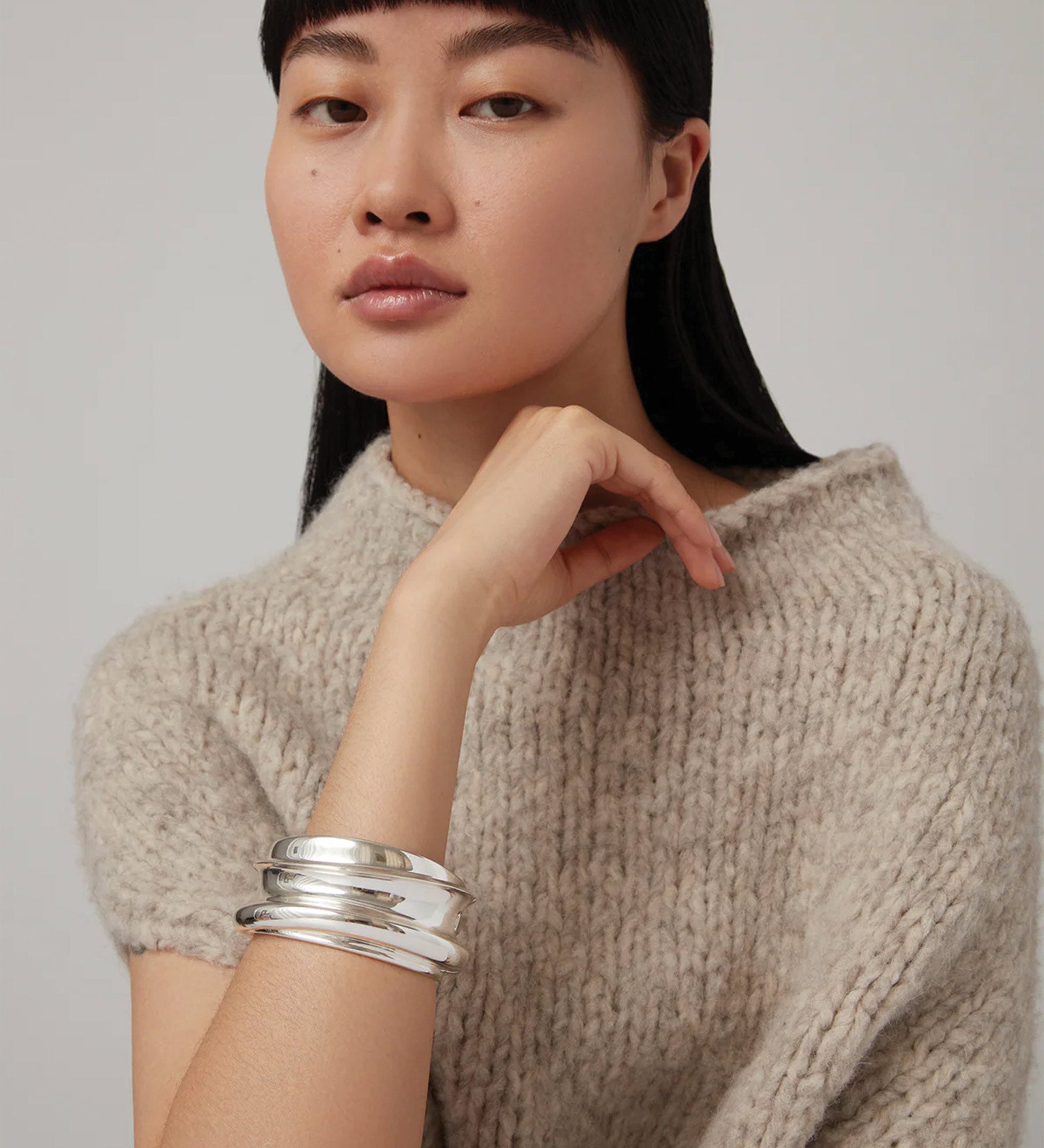 Lennon Mega Bangle Silver Dipped Brass