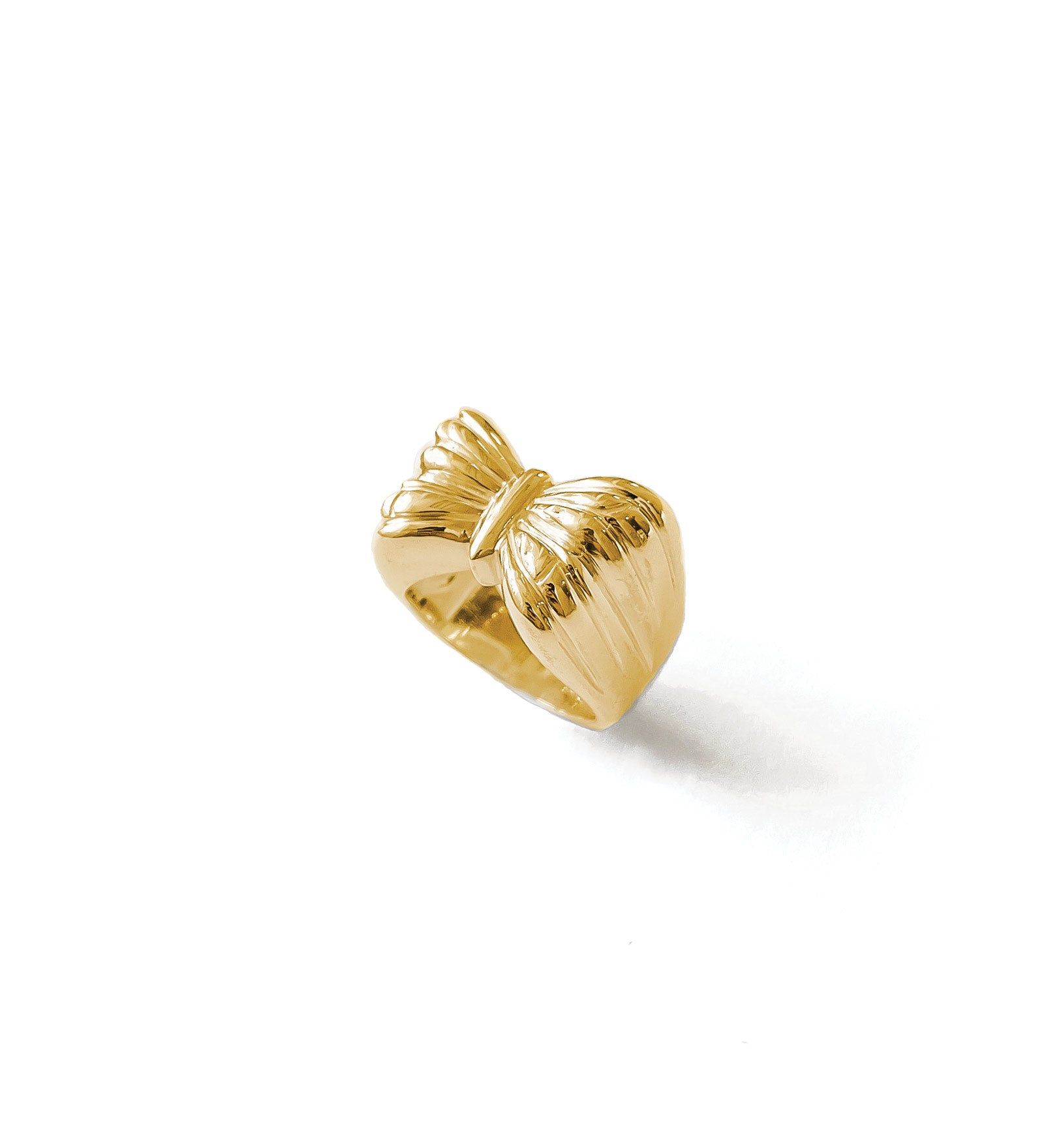 Butterfly Signet Ring 14k Gold Plated, White Pearl / 7