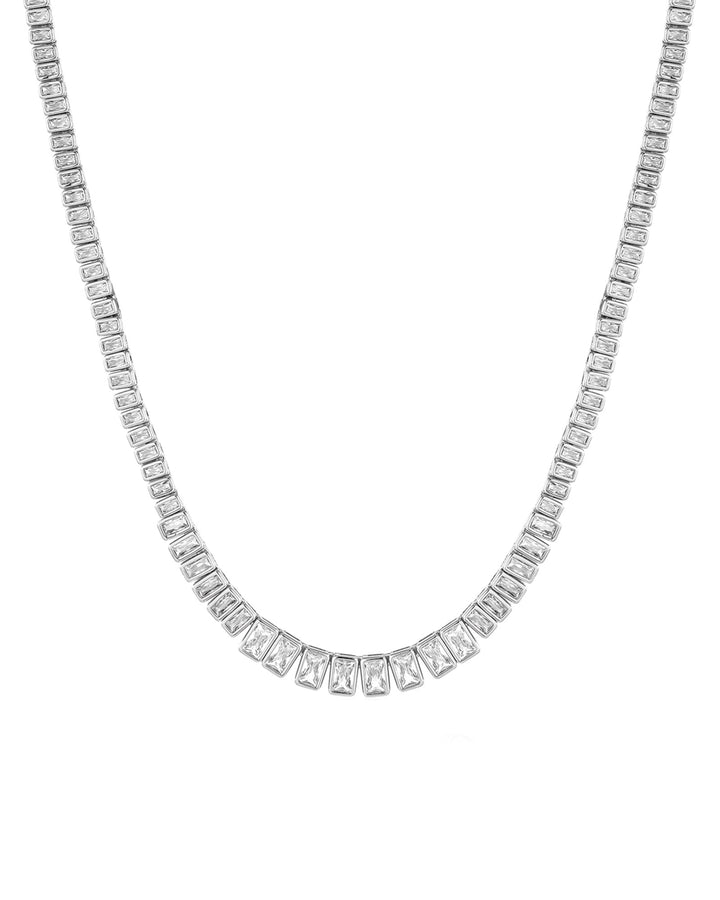The Emerald Bezel Tennis Necklace Sterling Silver Plated, Cubic Zirconia