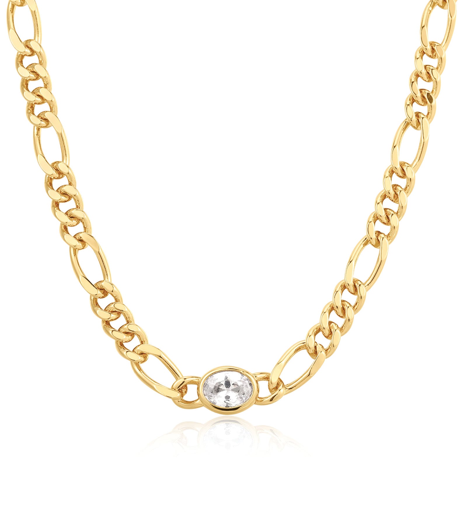 Oval Bezel Chain Necklace 14k Gold Plated, Cubic Zirconia