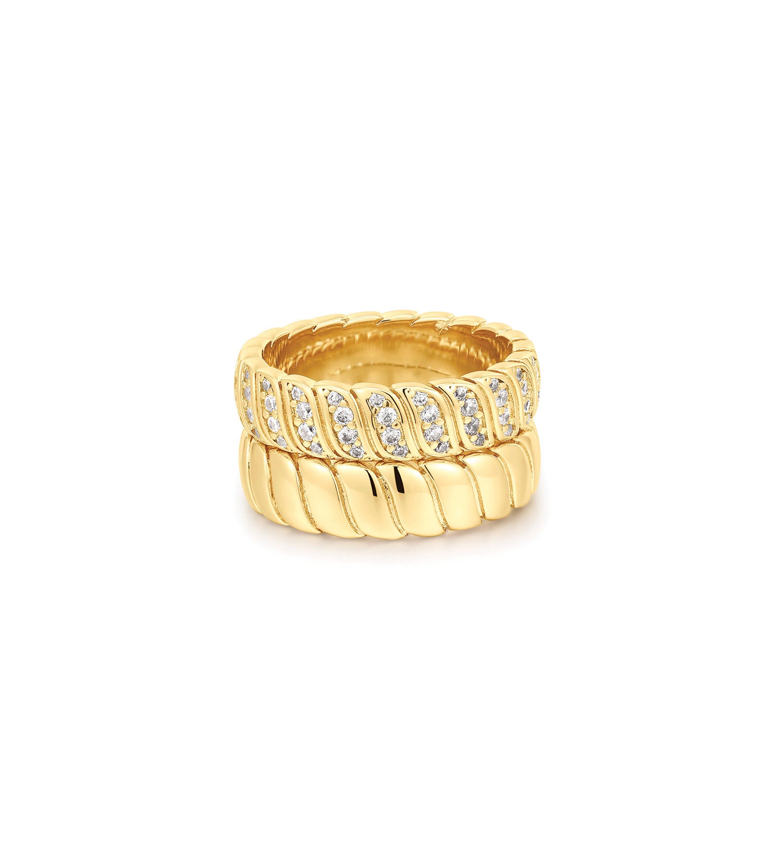 Snake Chain Ring Set 14k Gold Plated, Cubic Zirconia / 5