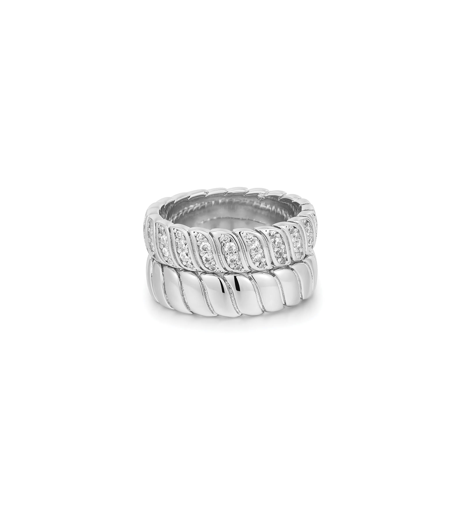 Snake Chain Ring Set Rhodium Plated, Cubic Zirconia / 5