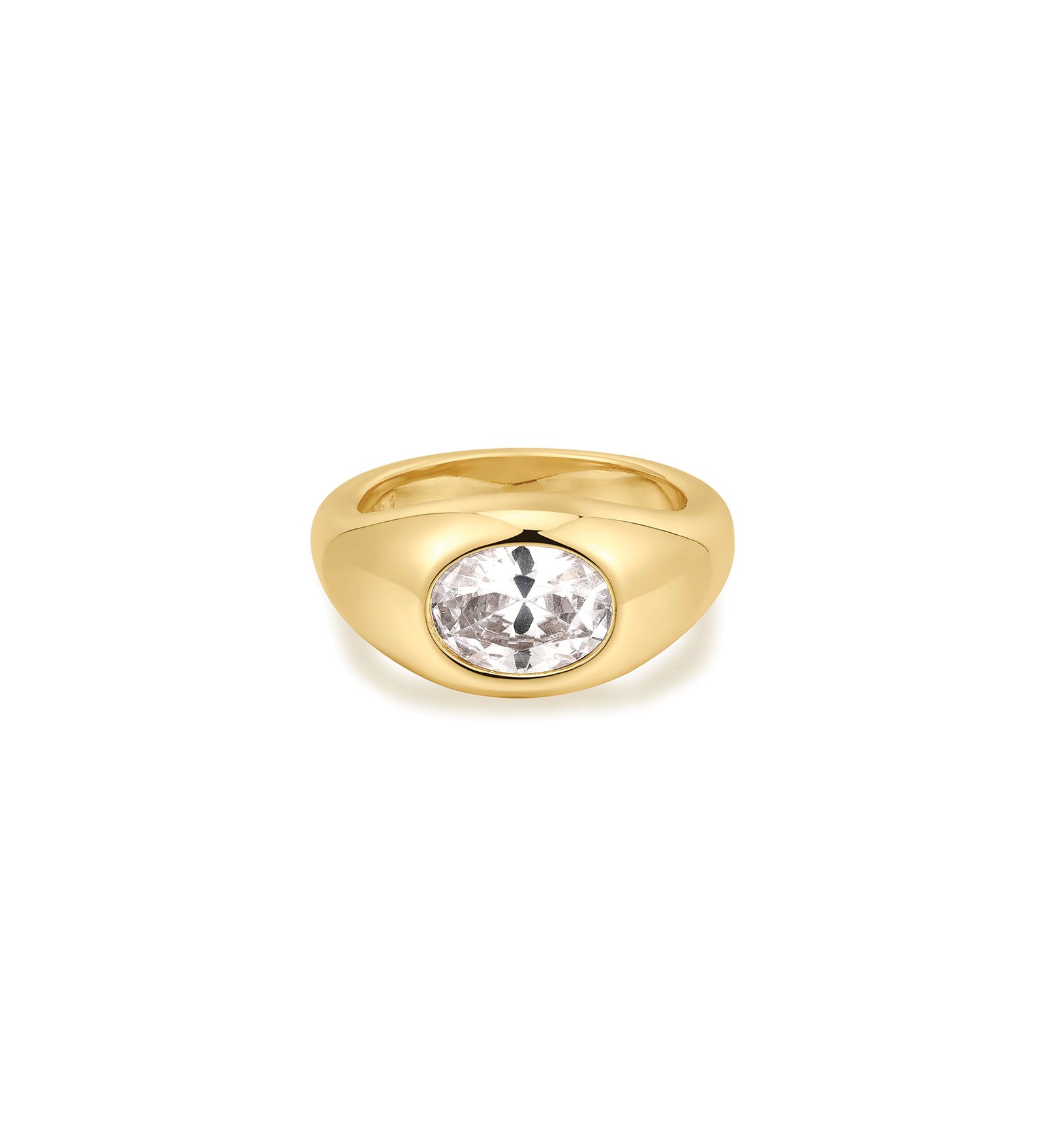 Oval Orbit Bezel Ring 14k Gold Plated, Cubic Zirconia / 5