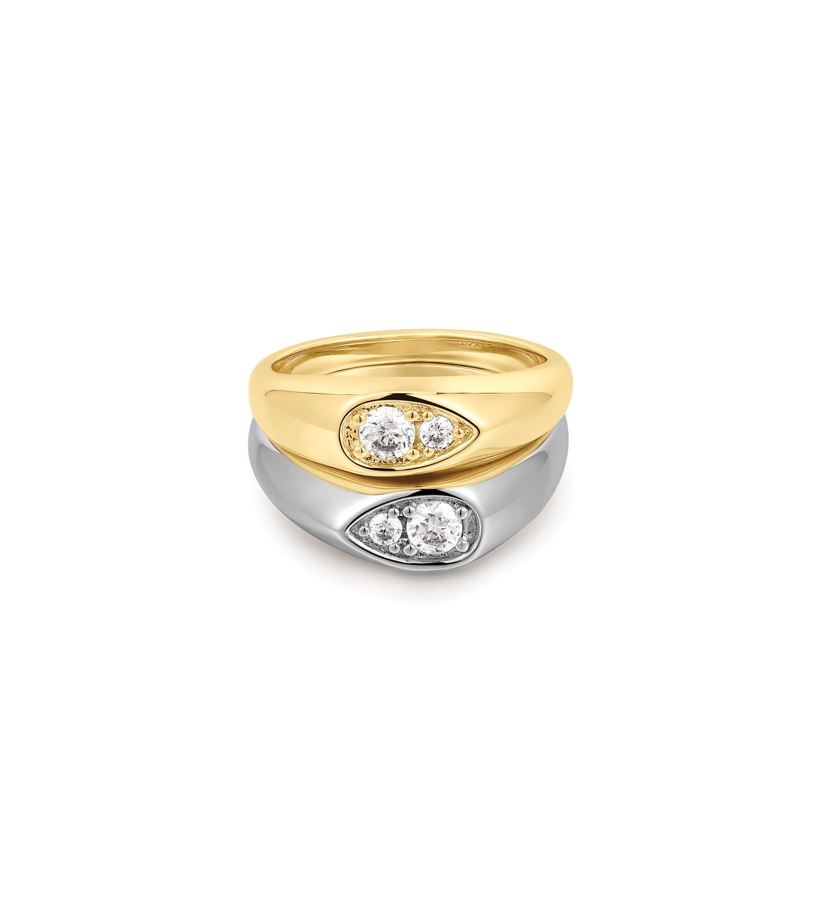 Two Tone Pear Stacker Set 14k Gold Plated, Rhodium Plated, Cubic Zirconia / 5