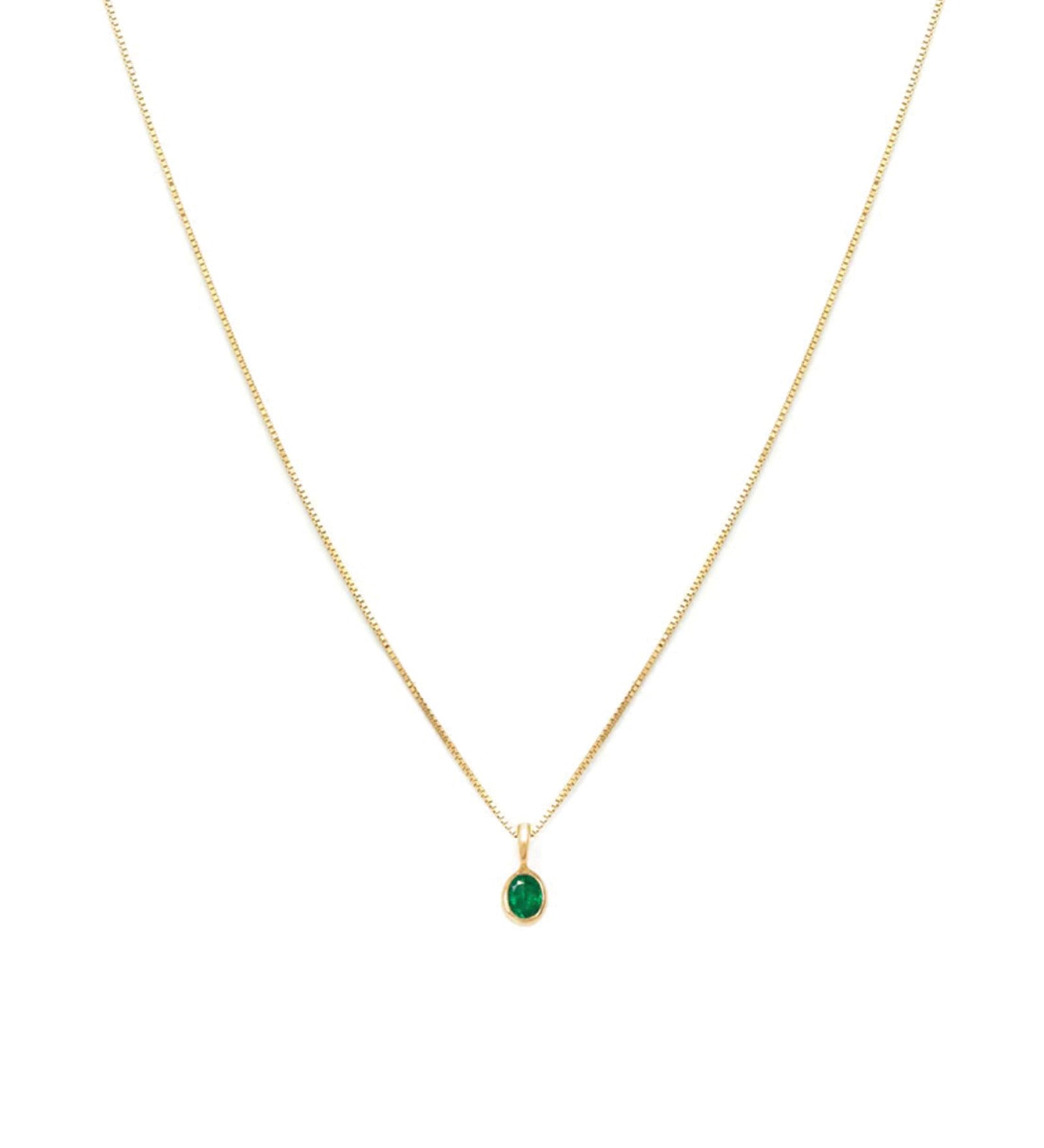 Petite Oval Necklace 14k Yellow Gold, Emerald