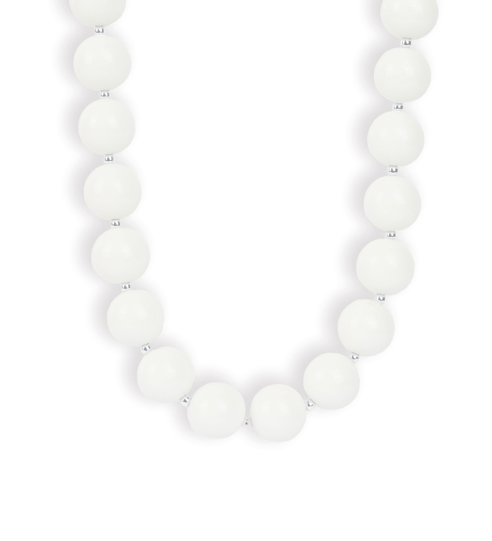 Mixed Shape Chunky Stone Necklace | 12mm Silver, White Jade