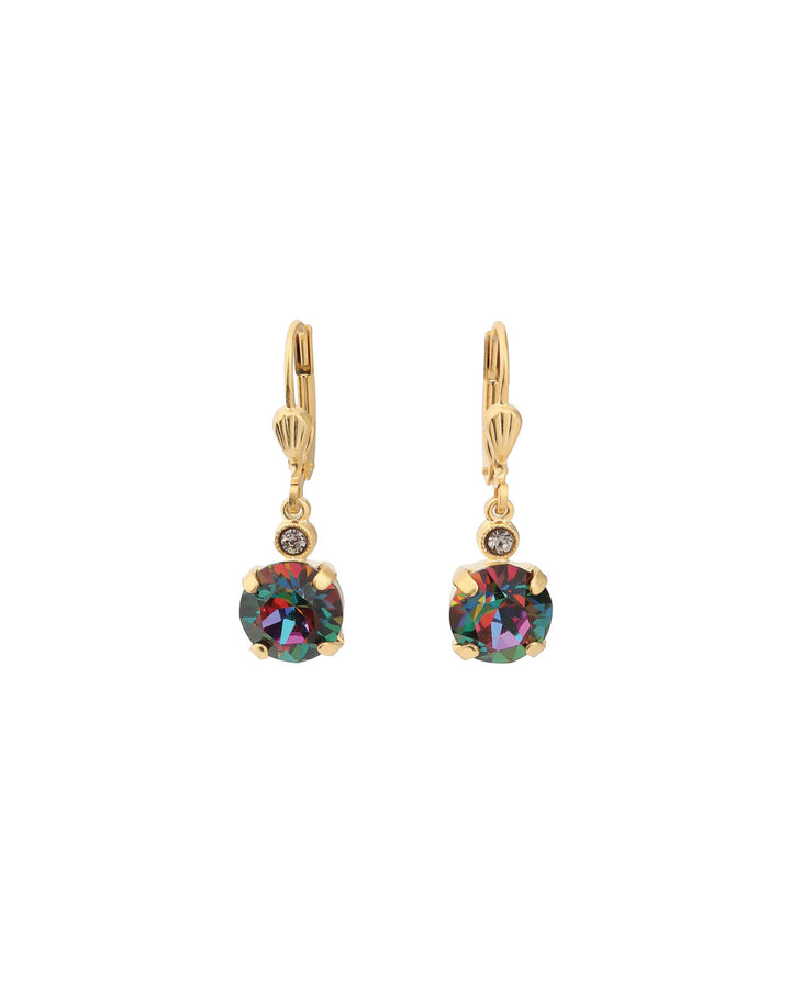 La Vie Parisienne-Round Crystal Hooks | 8mm-Earrings-14k Gold Plated, Medium Vitrail Crystal-Blue Ruby Jewellery-Vancouver Canada