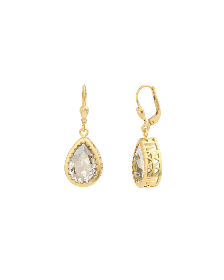 La Vie Parisienne-Filigree Bezel Teardrop Hooks-Earrings-14k Gold Plated, Shade Crystal-Blue Ruby Jewellery-Vancouver Canada