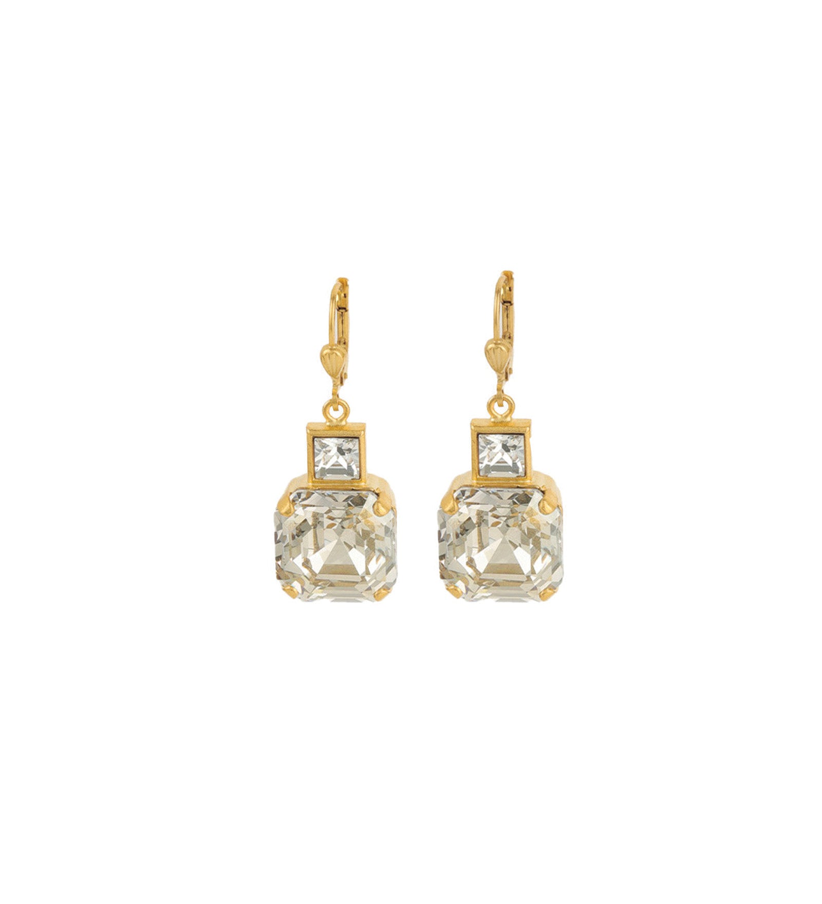 La Vie Parisienne-Two Square Crystal Hooks-Earrings-14k Gold Plated, Shade & White Crystal-Blue Ruby Jewellery-Vancouver Canada
