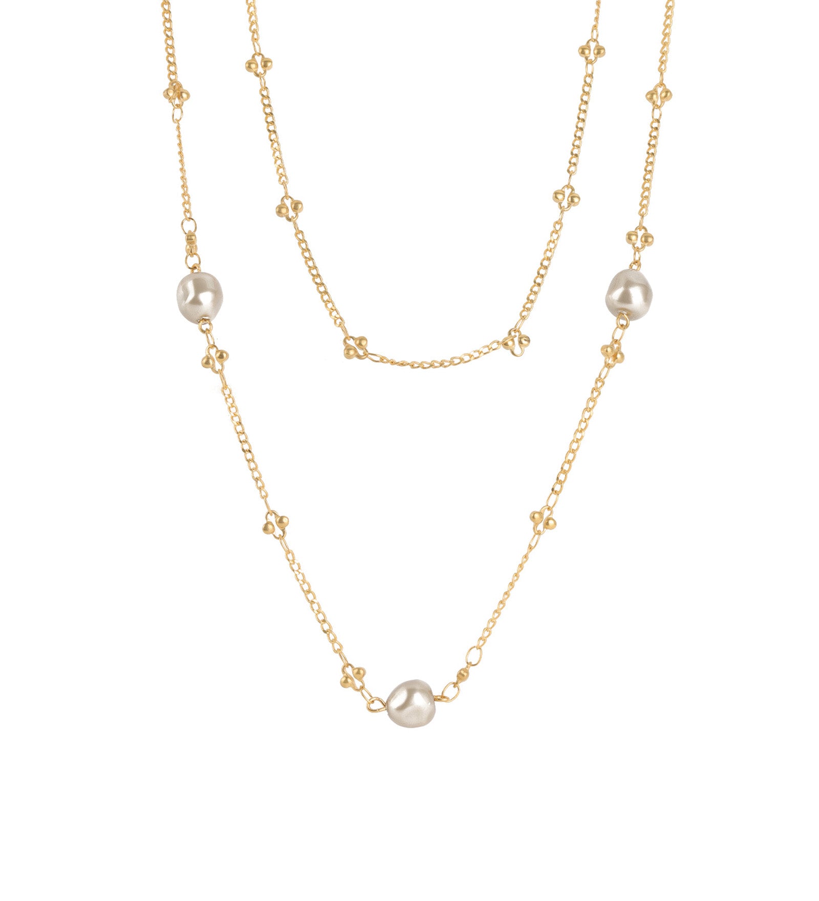 Two Row Pearl Necklace 14k Gold Plated, Grey Pearl